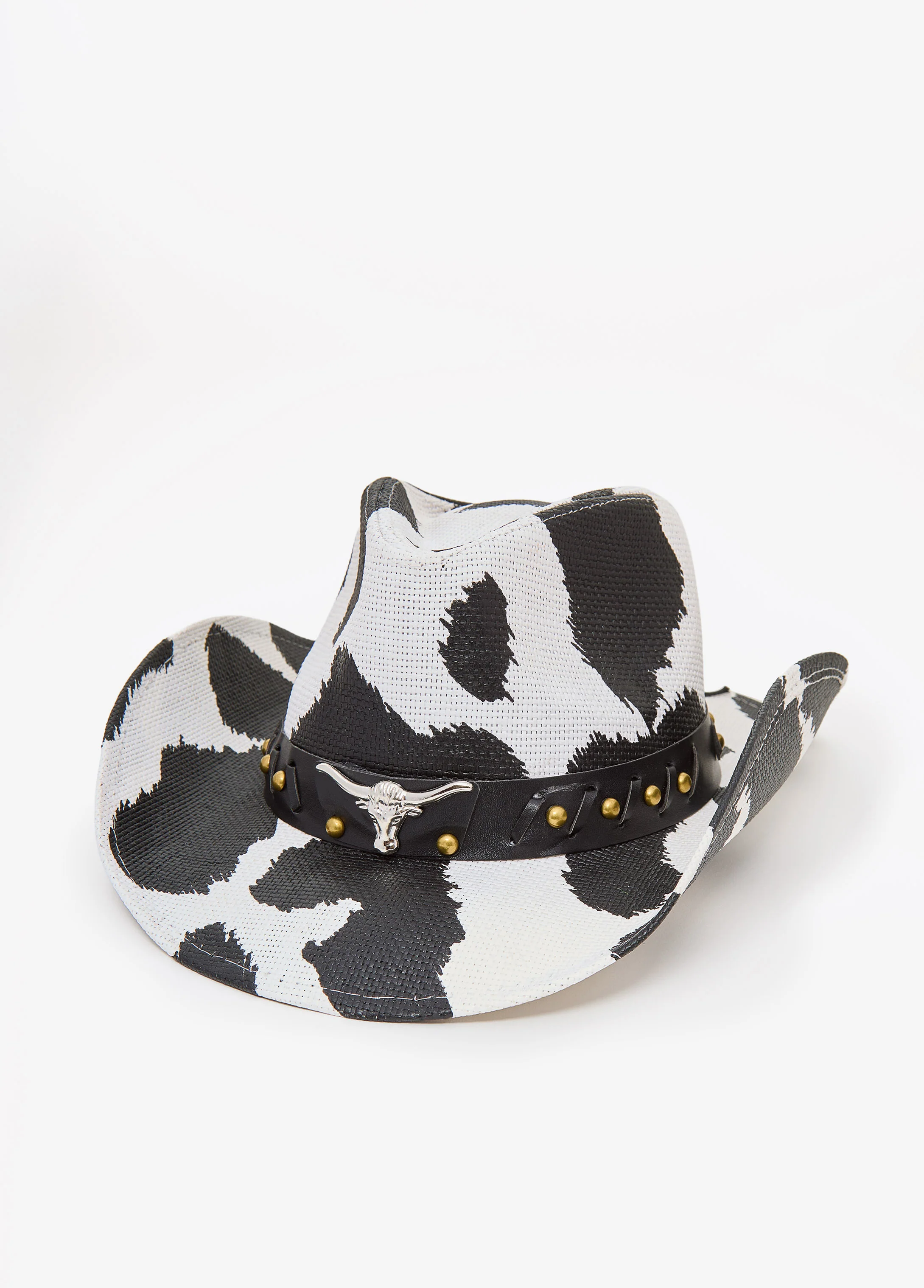 Cow Print Basketweave Cowboy Hat - Image 2