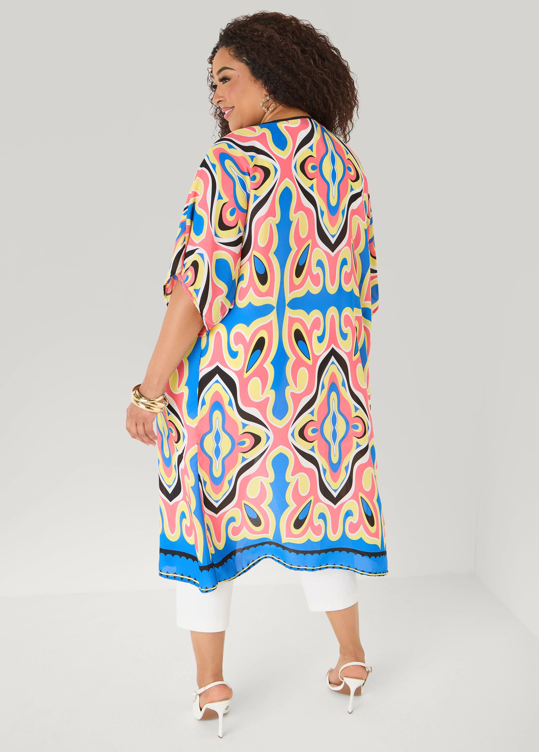 Abstract Print Open Front Kimono - Image 2