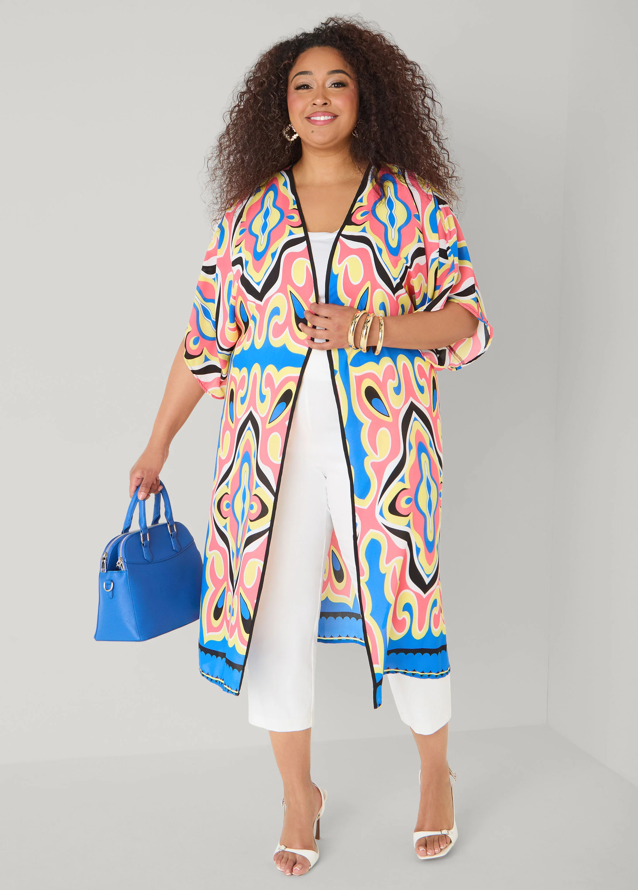 Abstract Print Open Front Kimono - Image 3