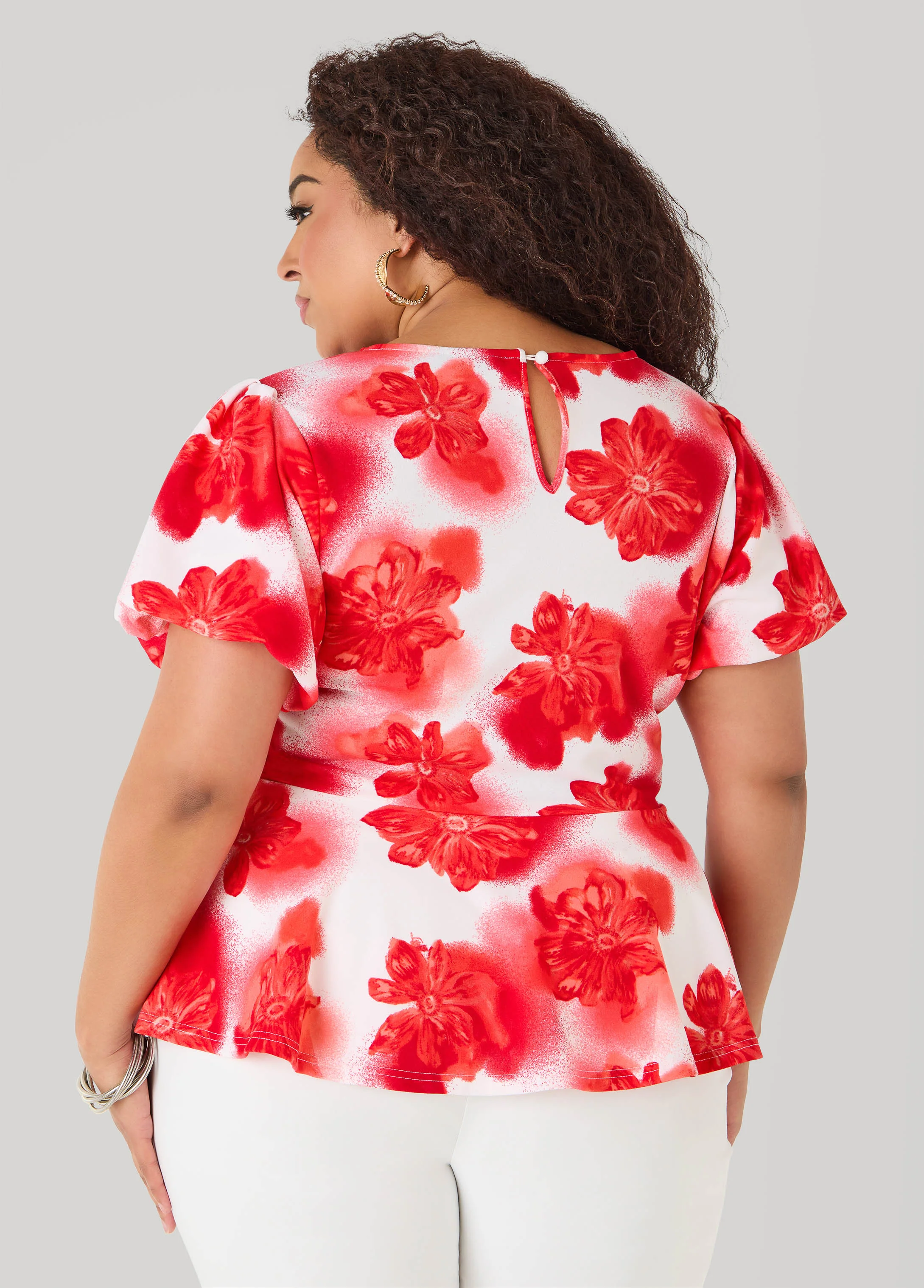 Floral Print Peplum Top - Image 2