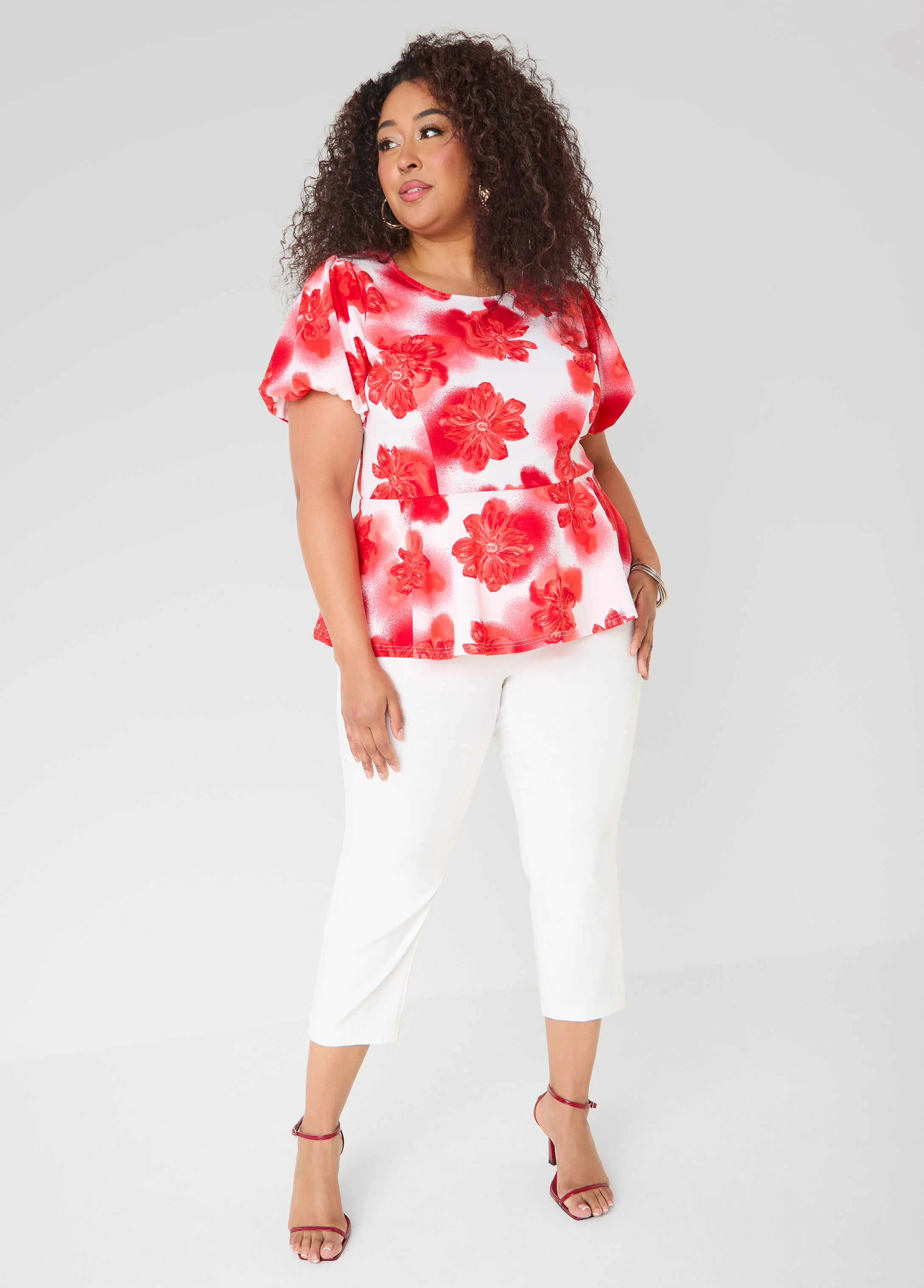 Floral Print Peplum Top - Image 3