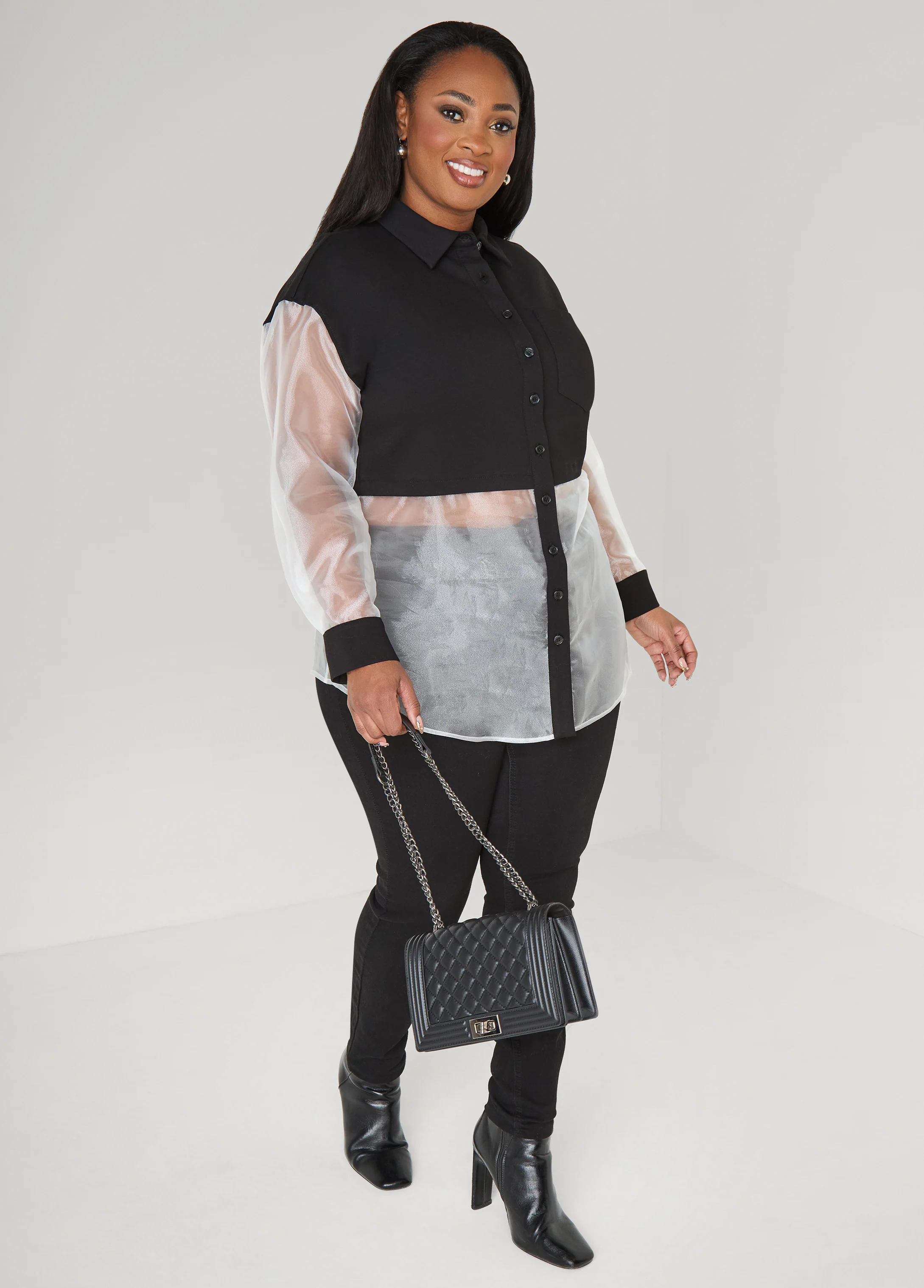 Organza Paneled Ponte Shirt - Image 3