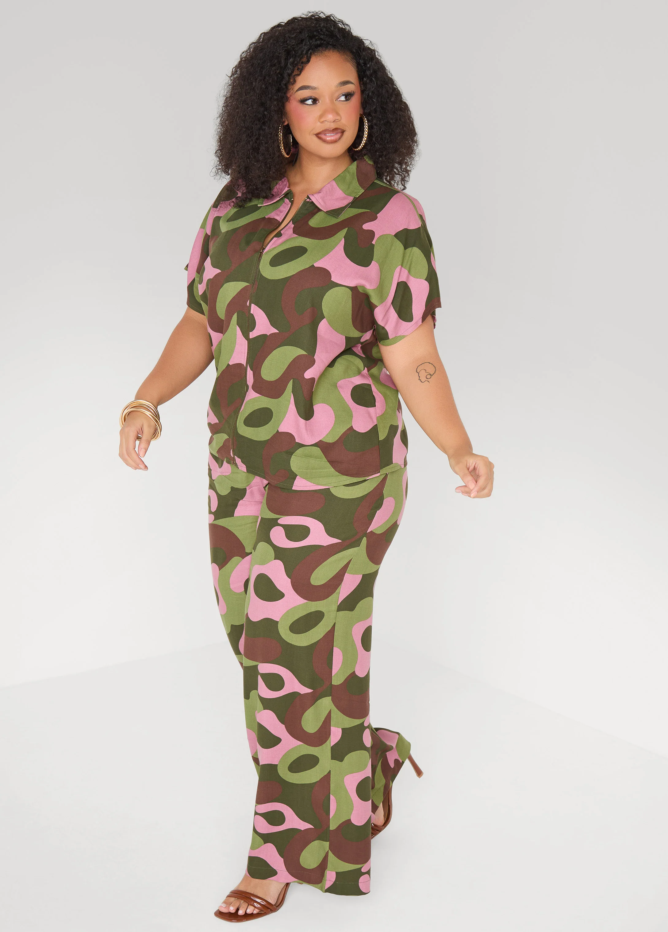 Camo Print Wide Leg Pants - Image 4