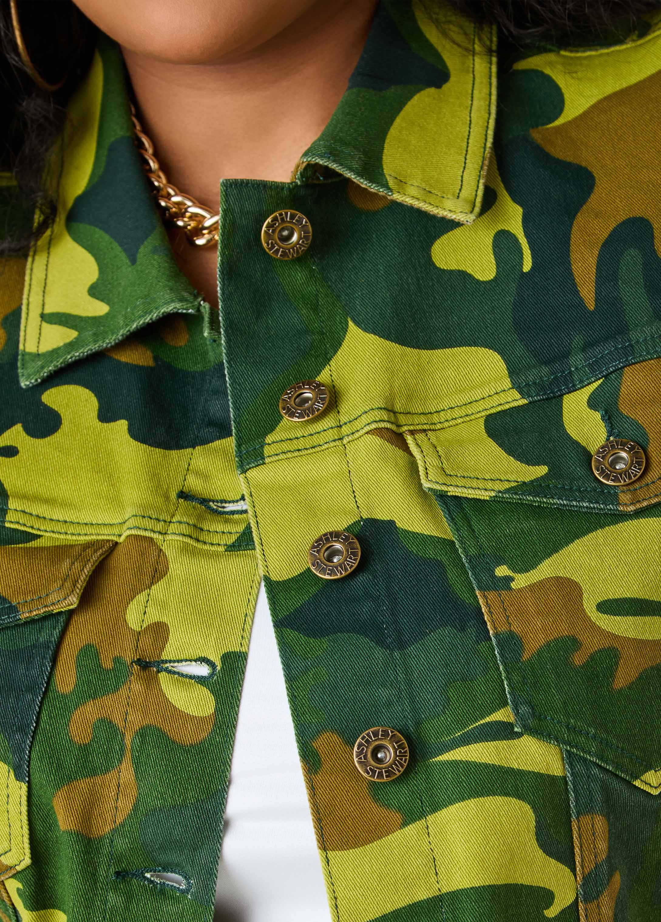 Cuffed Camo Print Denim Jacket - Image 4