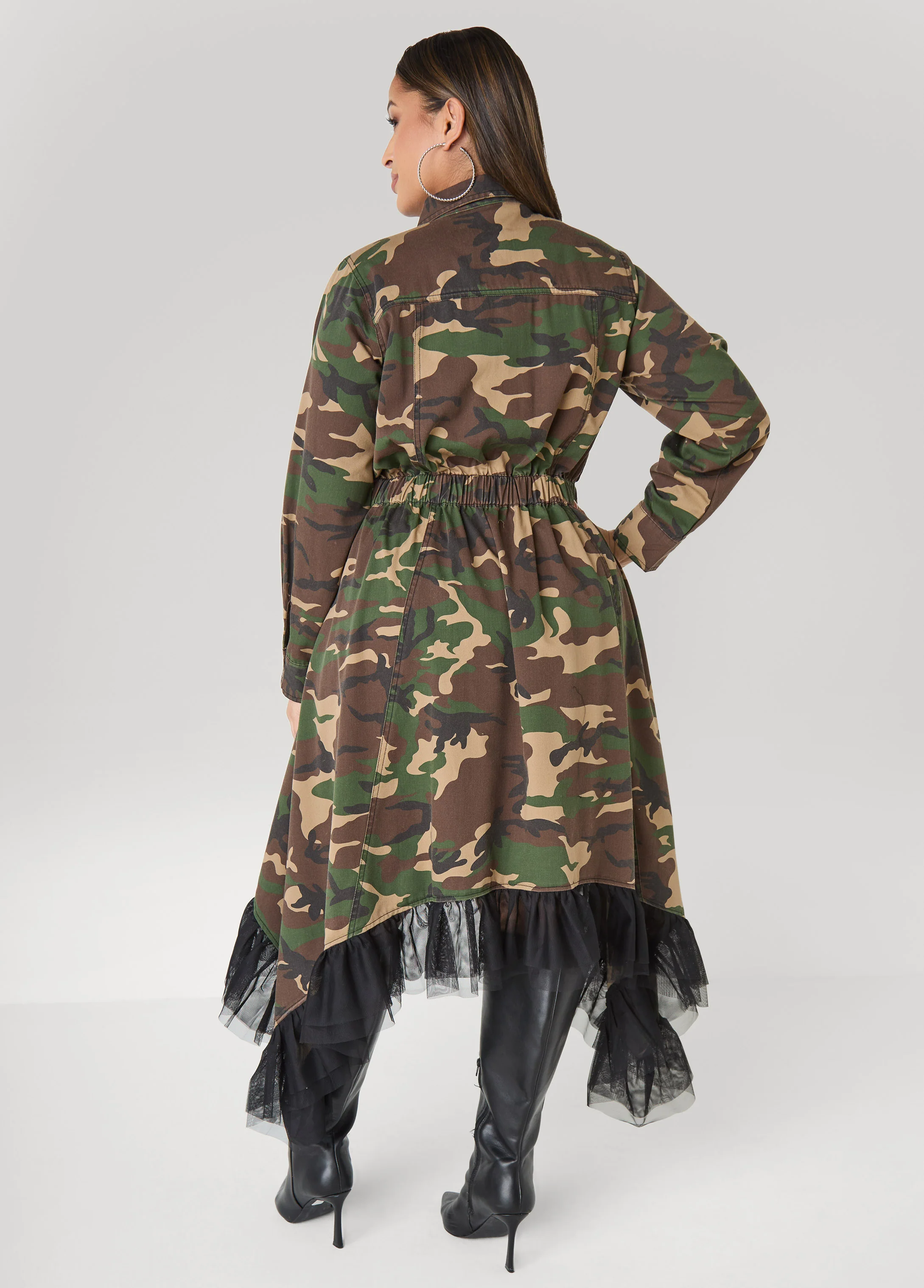 Tulle Trimmed Camo Midi Dress - Image 2