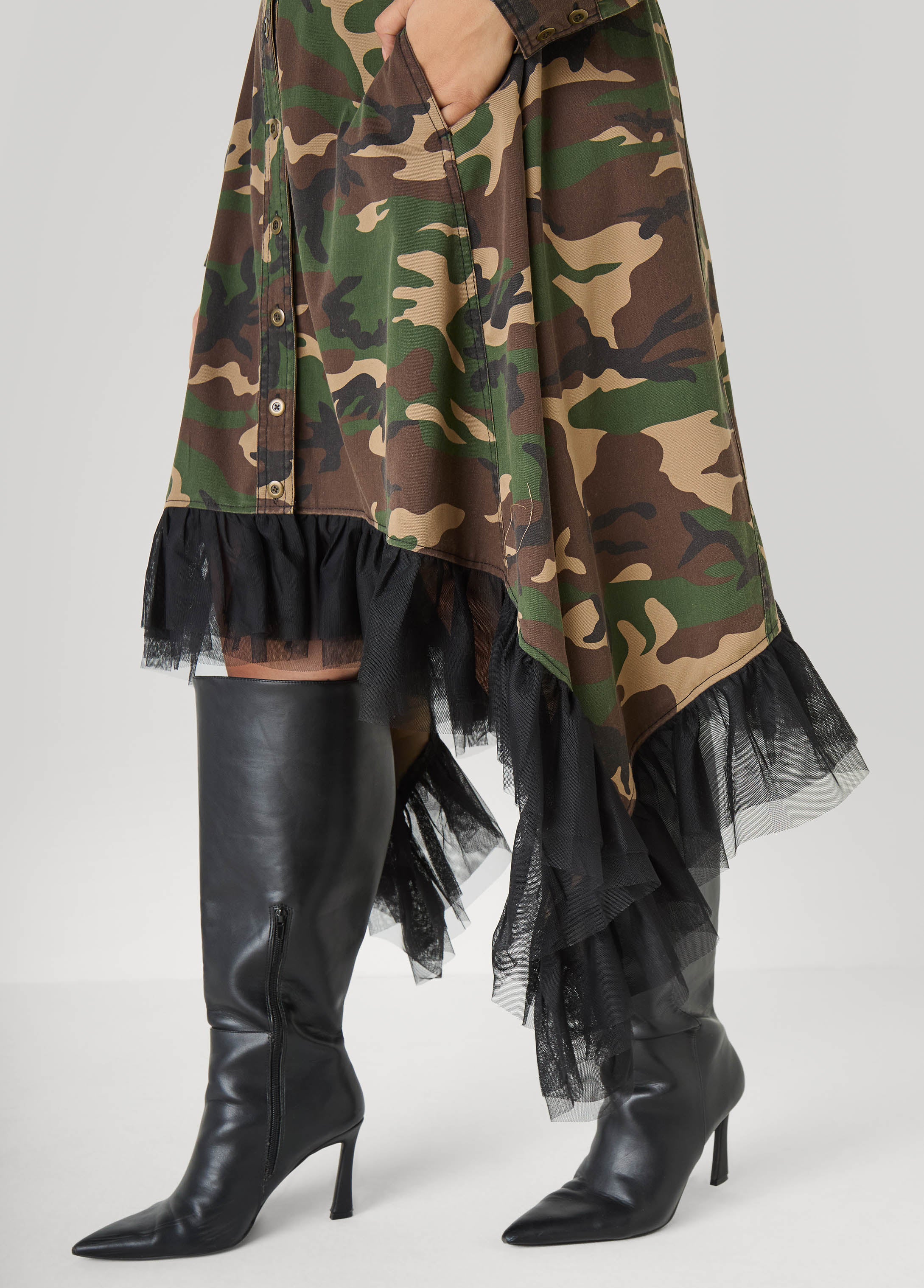 Tulle Trimmed Camo Midi Dress - Image 4