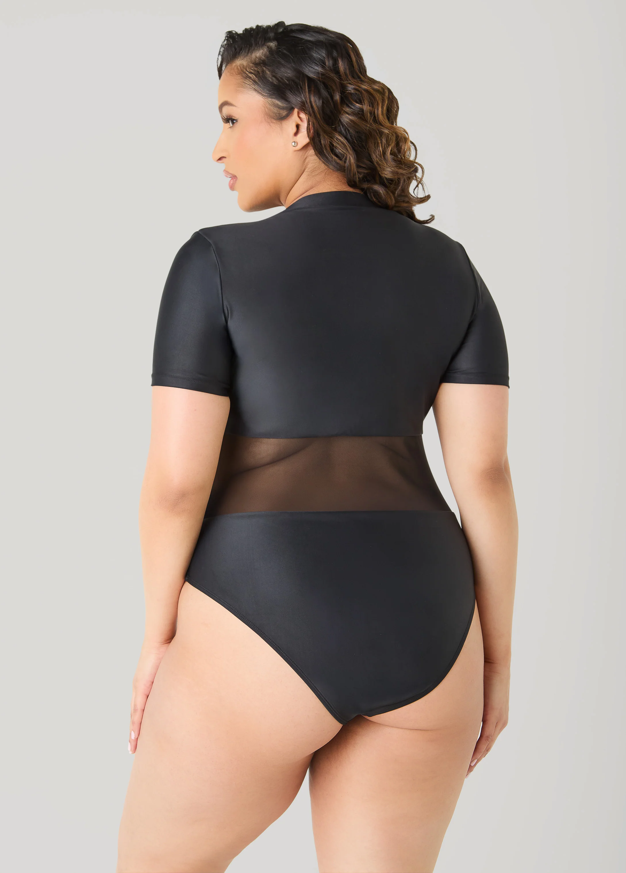 Paneled Zip Front Swimsuit - Image 2