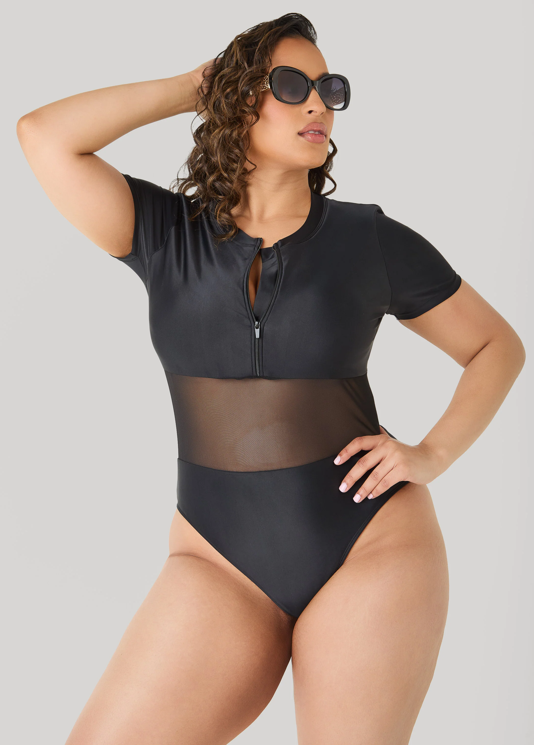 Paneled Zip Front Swimsuit - Image 3