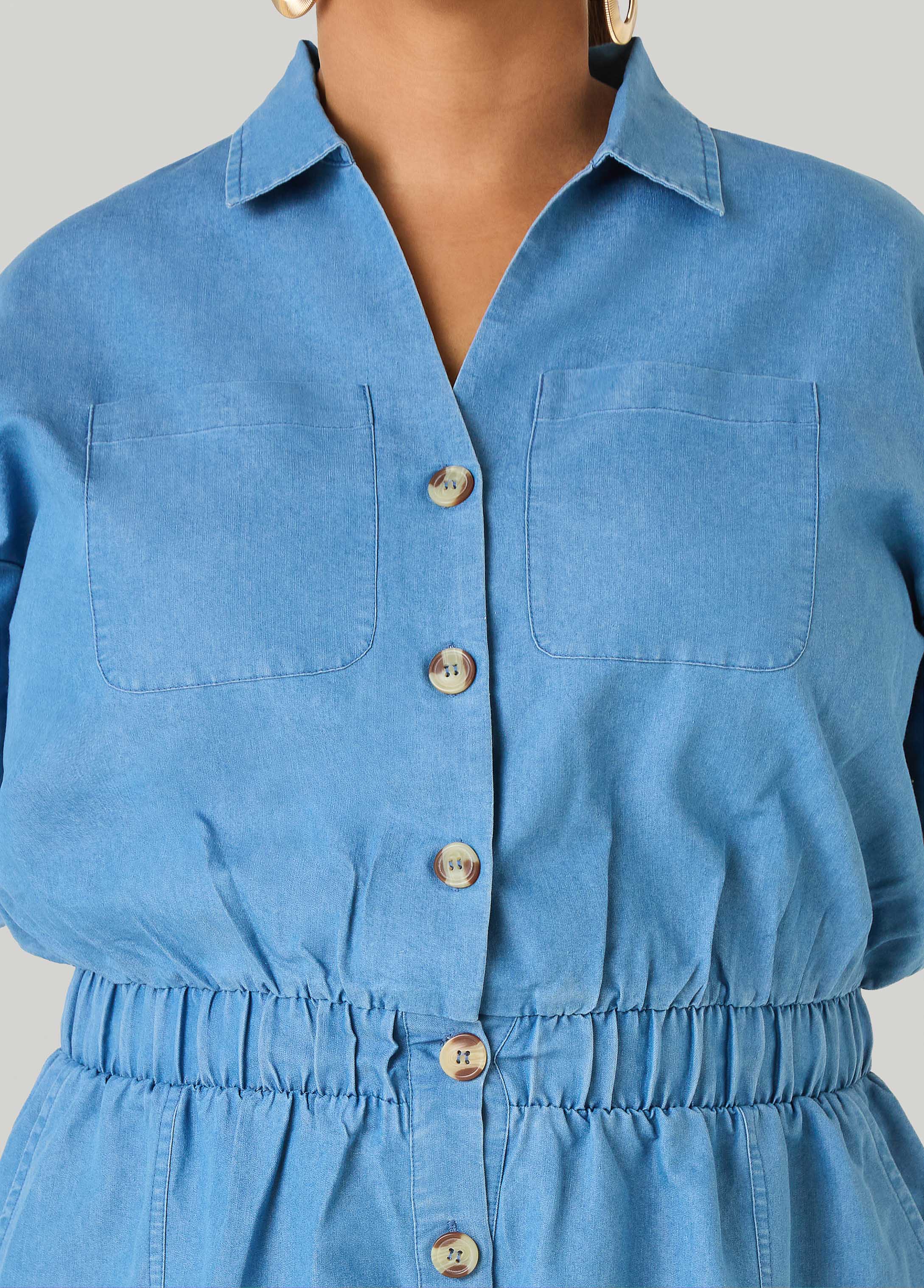 Cuffed Chambray Romper - Image 4