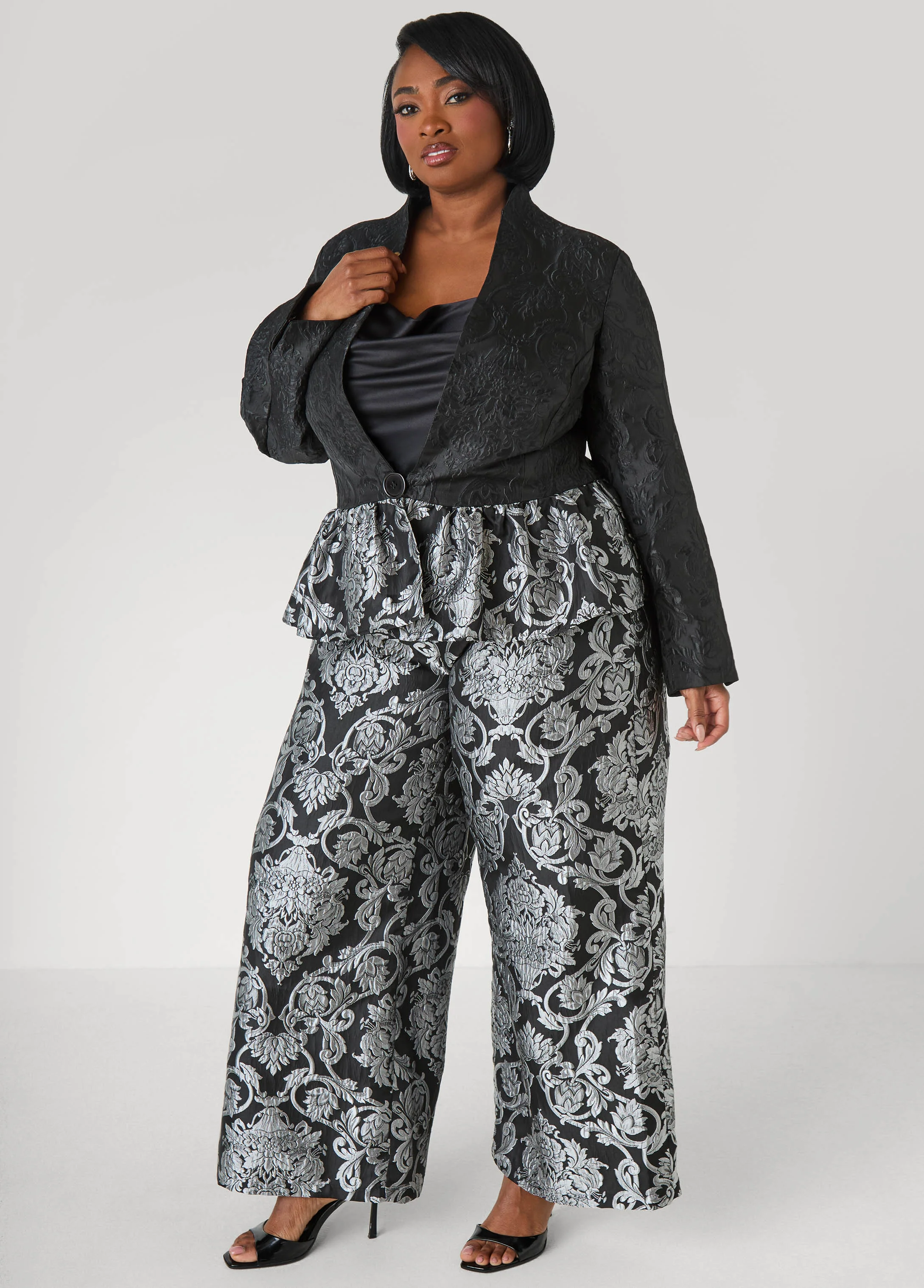 Two Tone Jacquard Peplum Jacket - Image 4