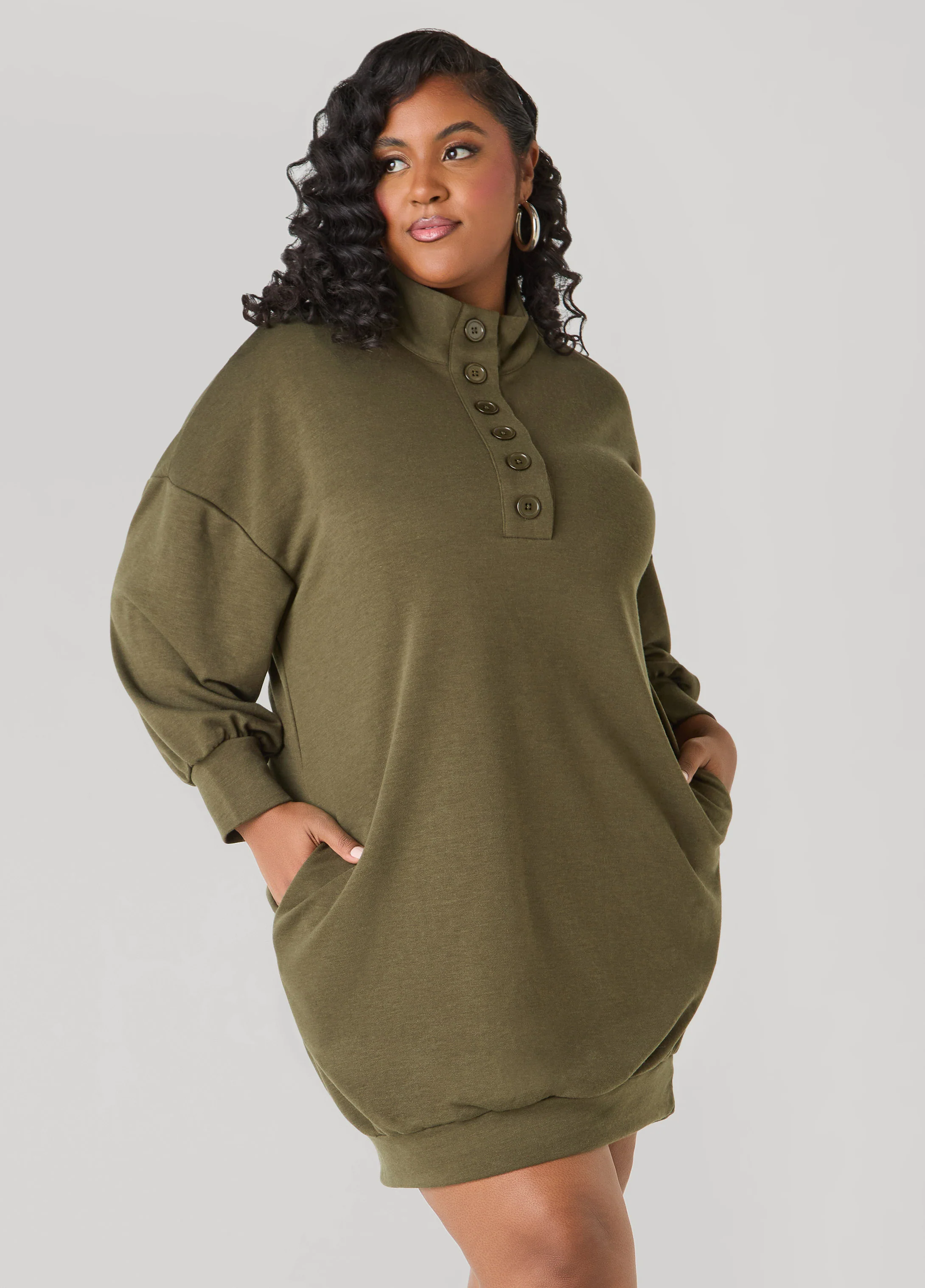 Button Front Sweatshirt Dress - Image 11