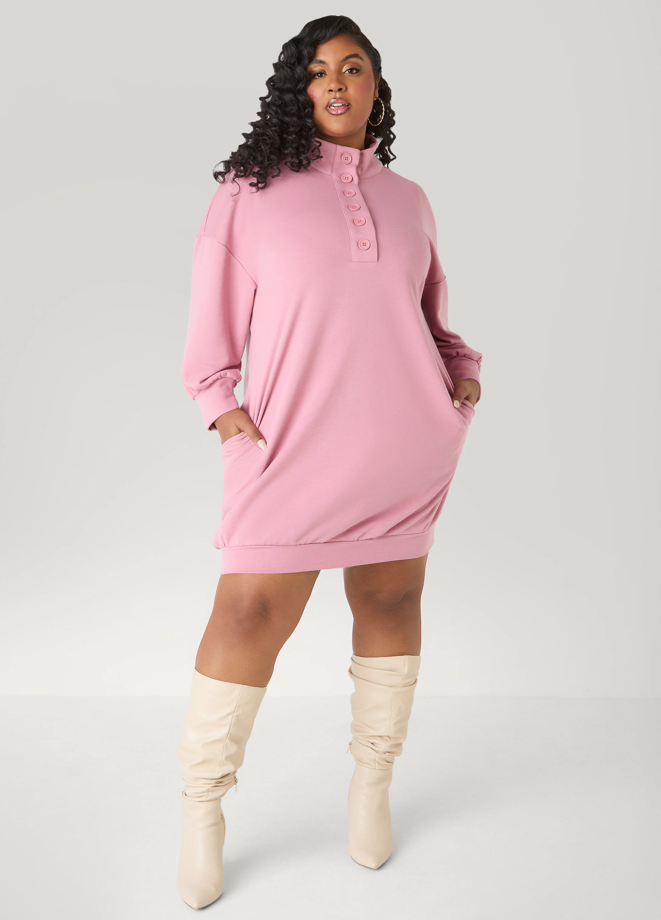 Button Front Sweatshirt Dress - Image 3