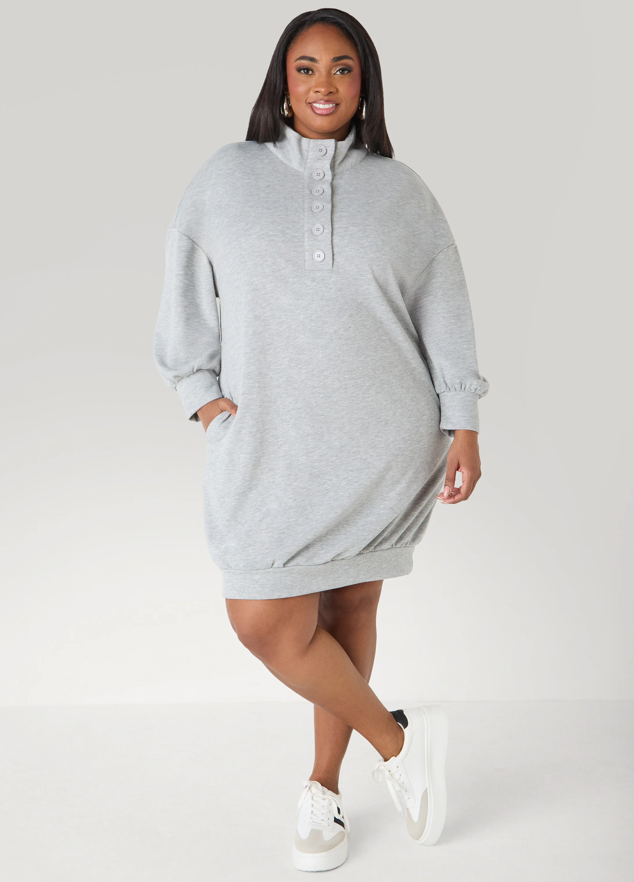 Button Front Sweatshirt Dress - Image 5