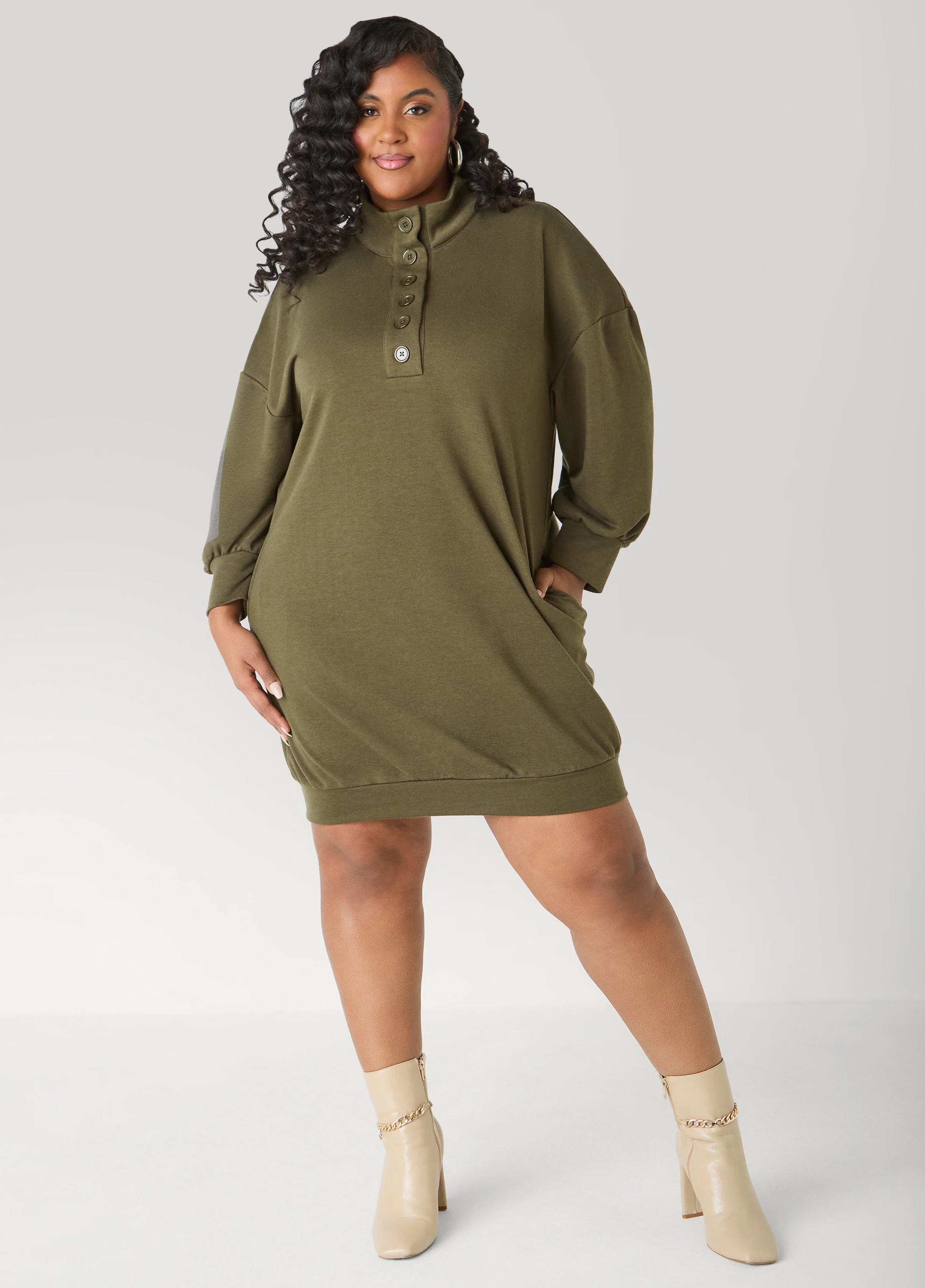 Button Front Sweatshirt Dress - Image 9