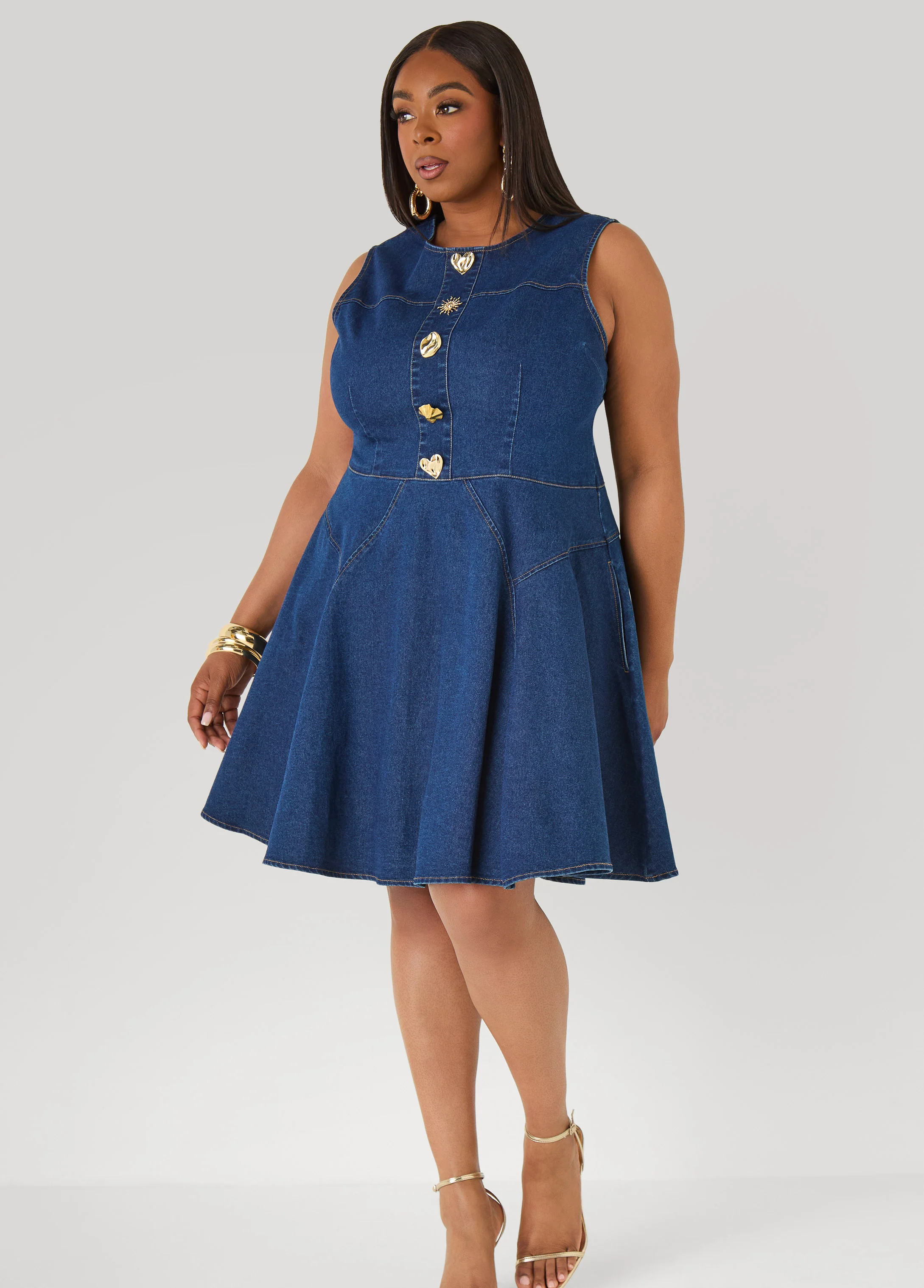 Button Embellished Denim Dress - Image 4