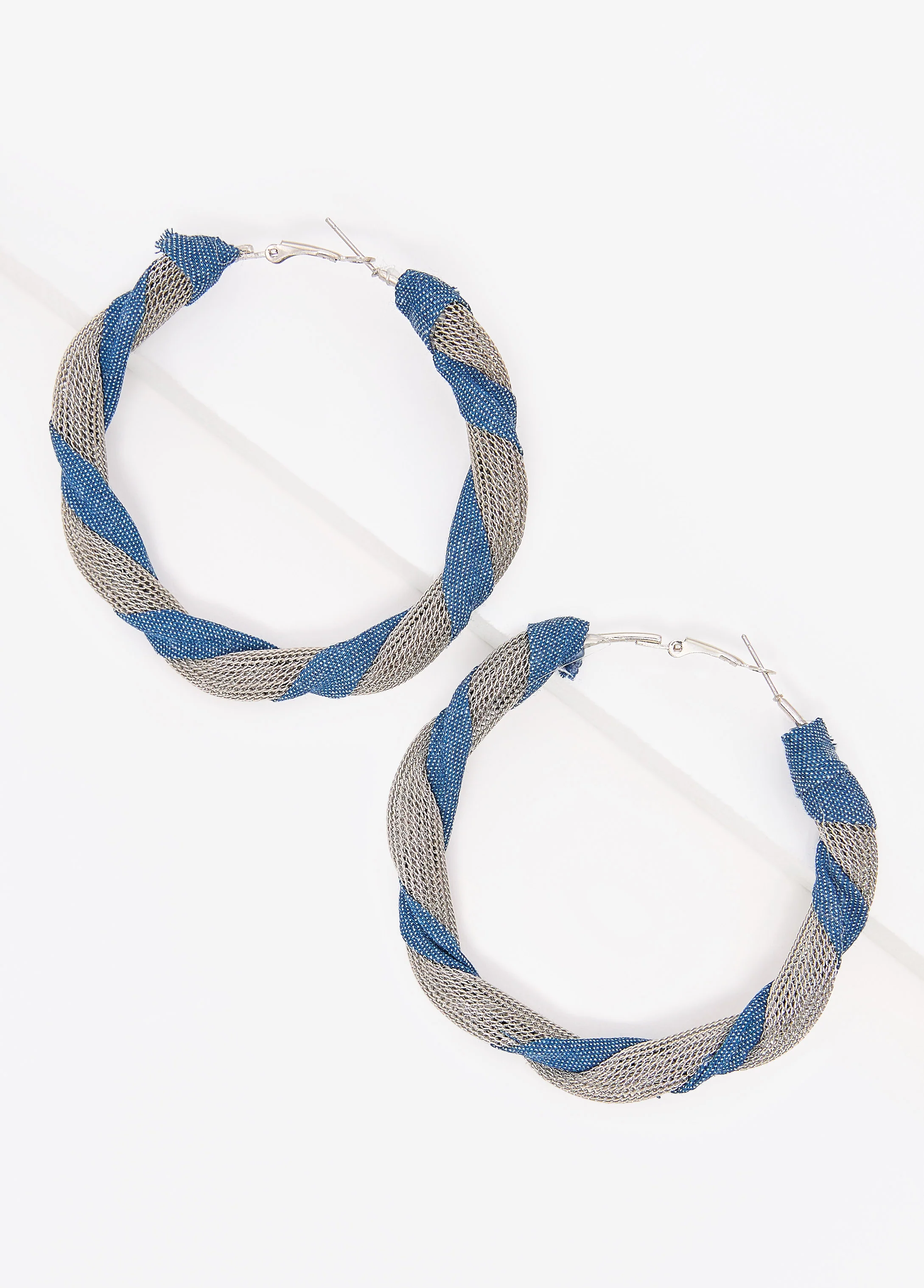 Chainmail And Denim Hoop Earrings - Image 2