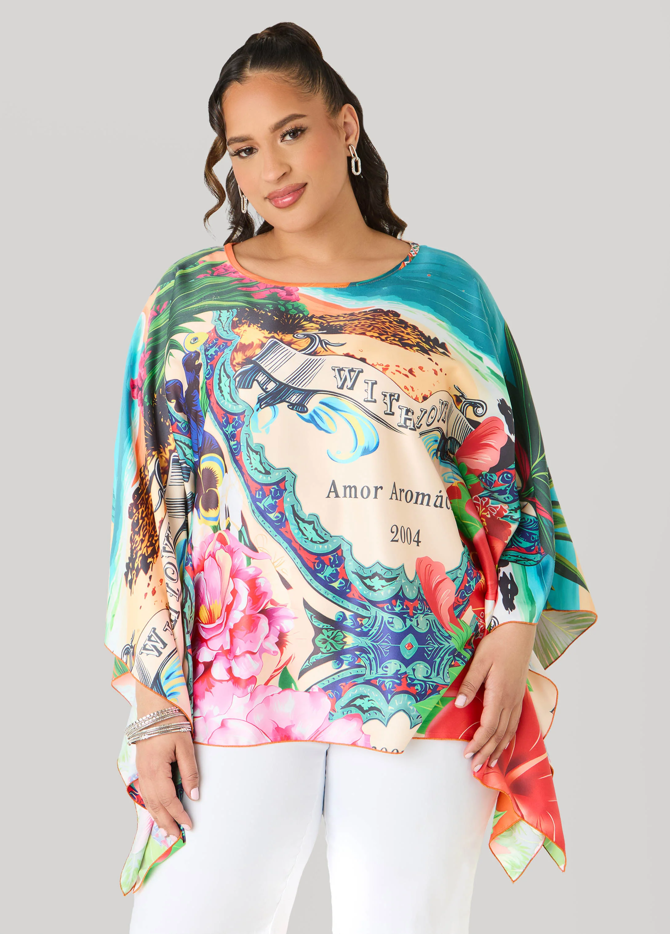 Postcard Print Satin Tunic - Image 3