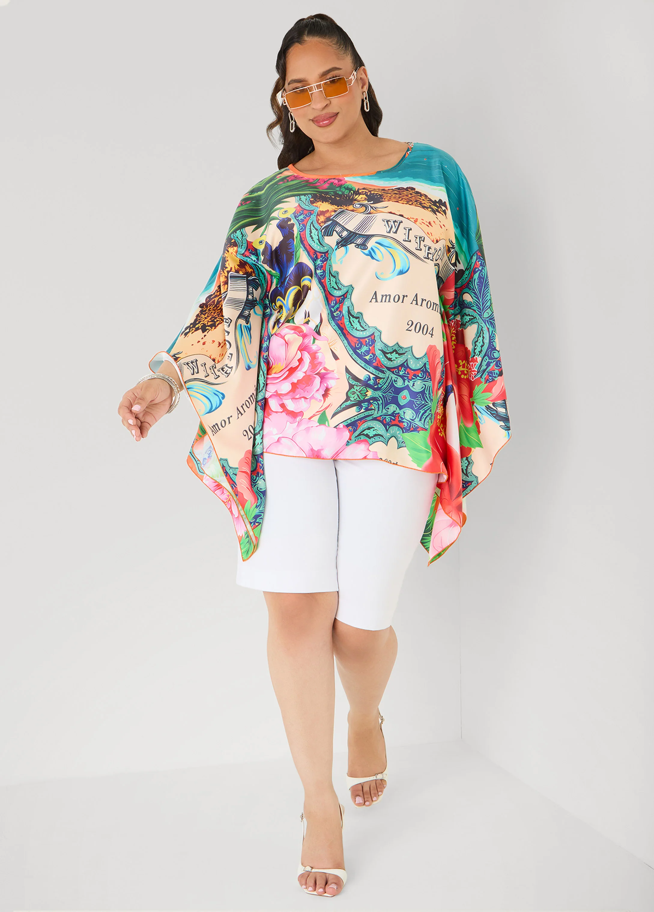 Postcard Print Satin Tunic - Image 5