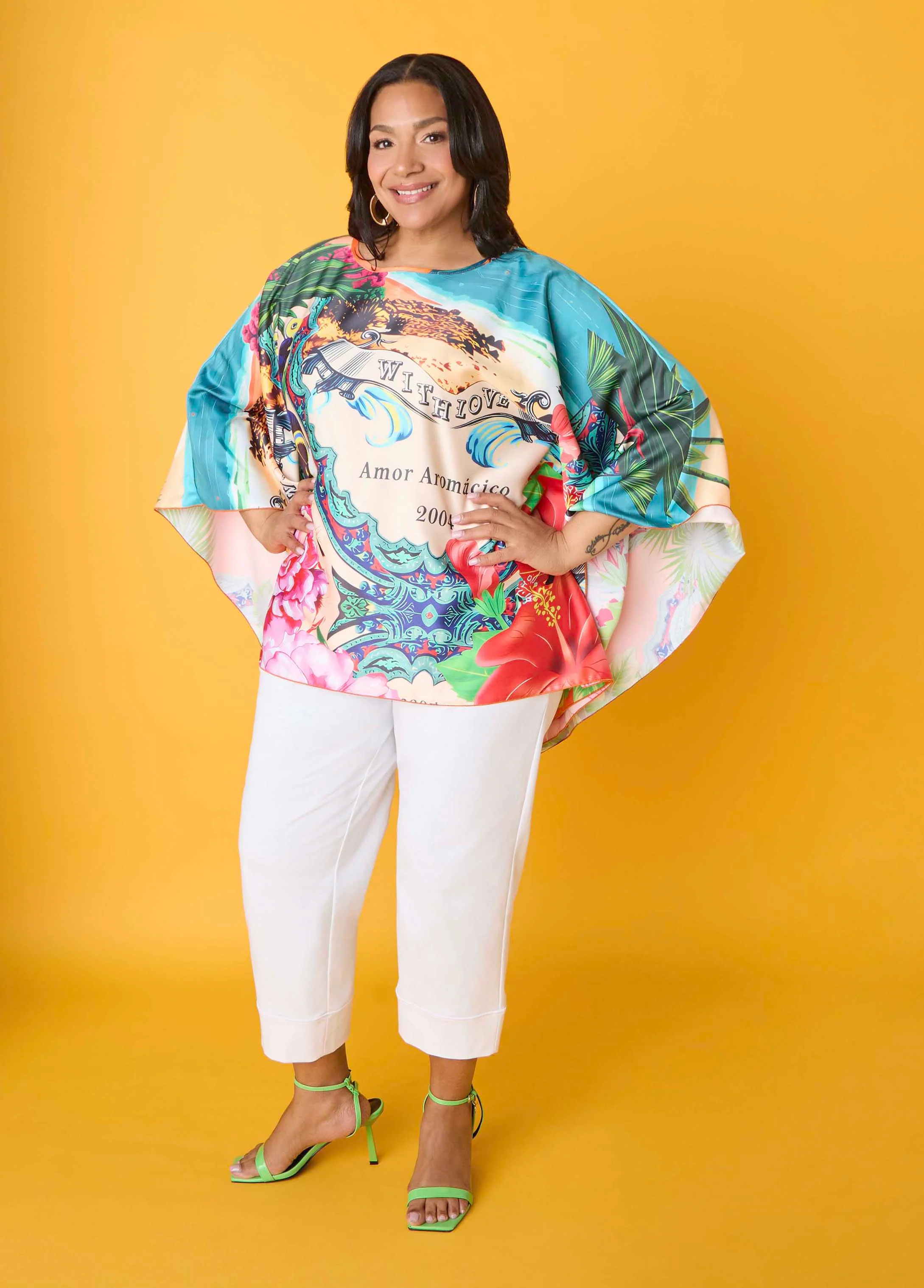 Postcard Print Satin Tunic - Image 6