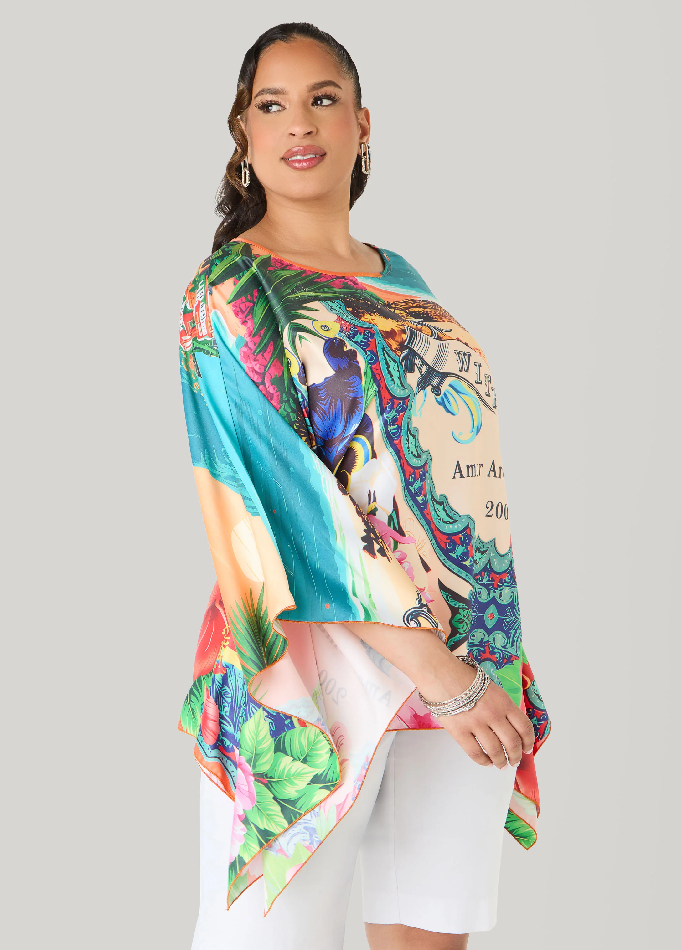 Postcard Print Satin Tunic - Image 7