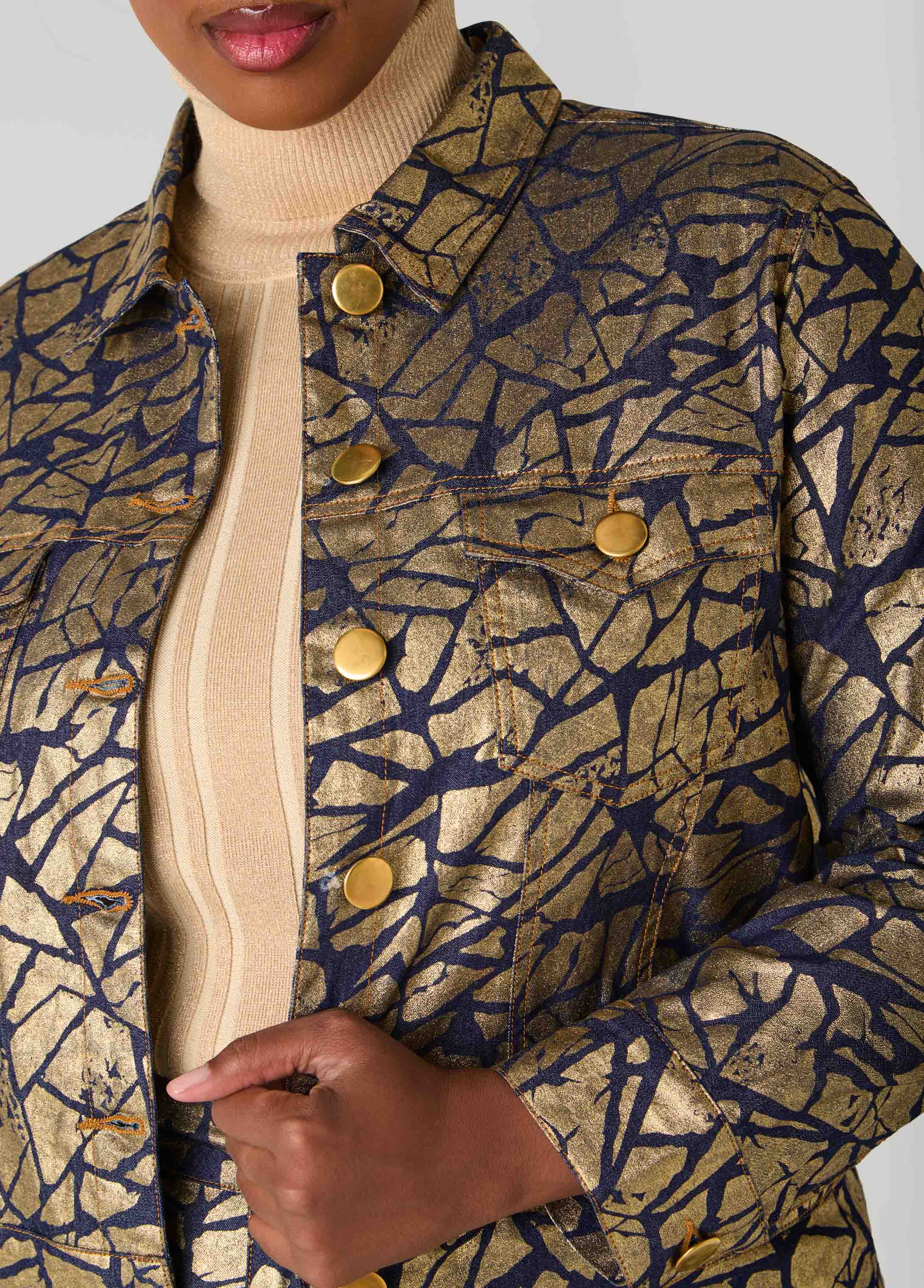 Cropped Shatter Print Denim Jacket - Image 3