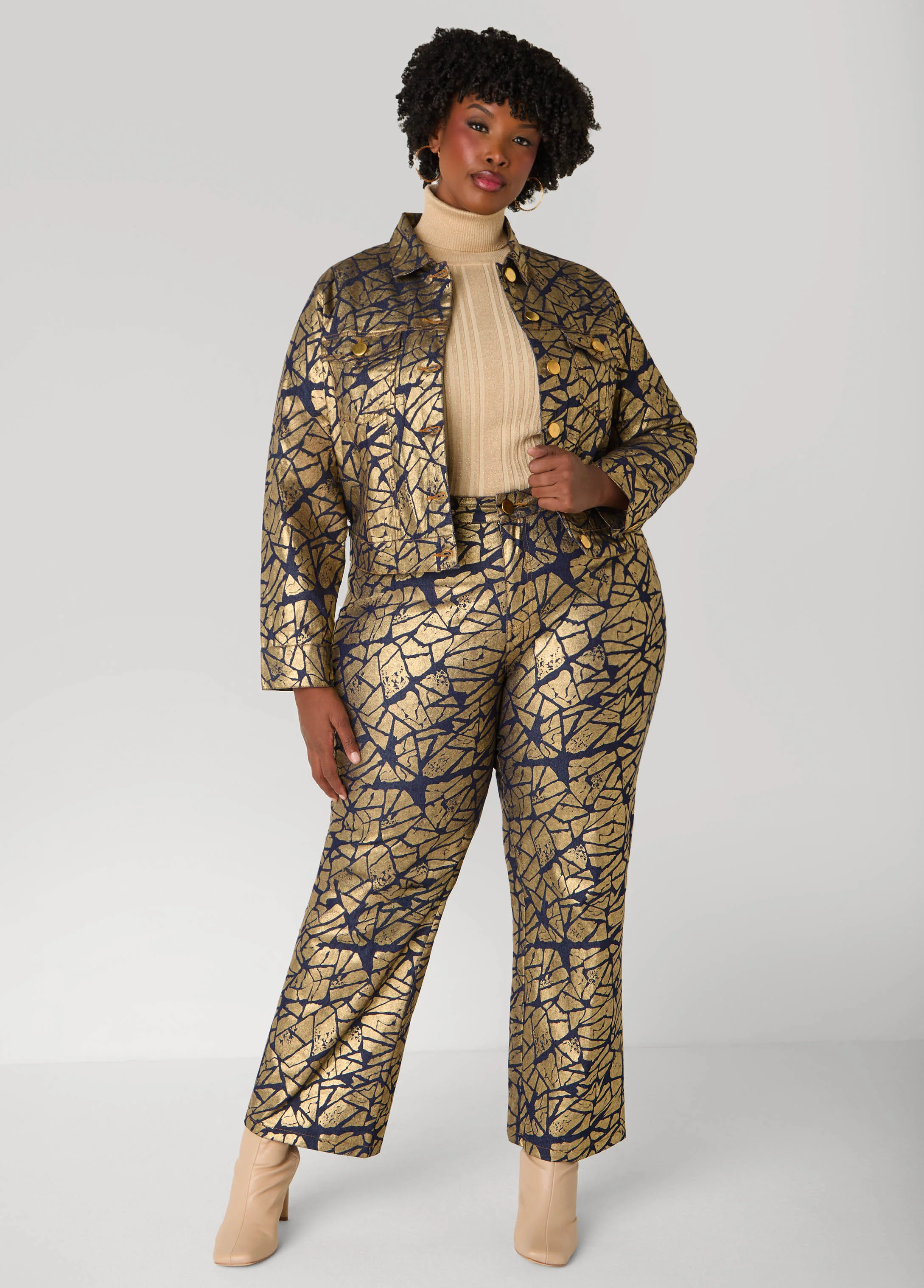 Cropped Shatter Print Denim Jacket - Image 4