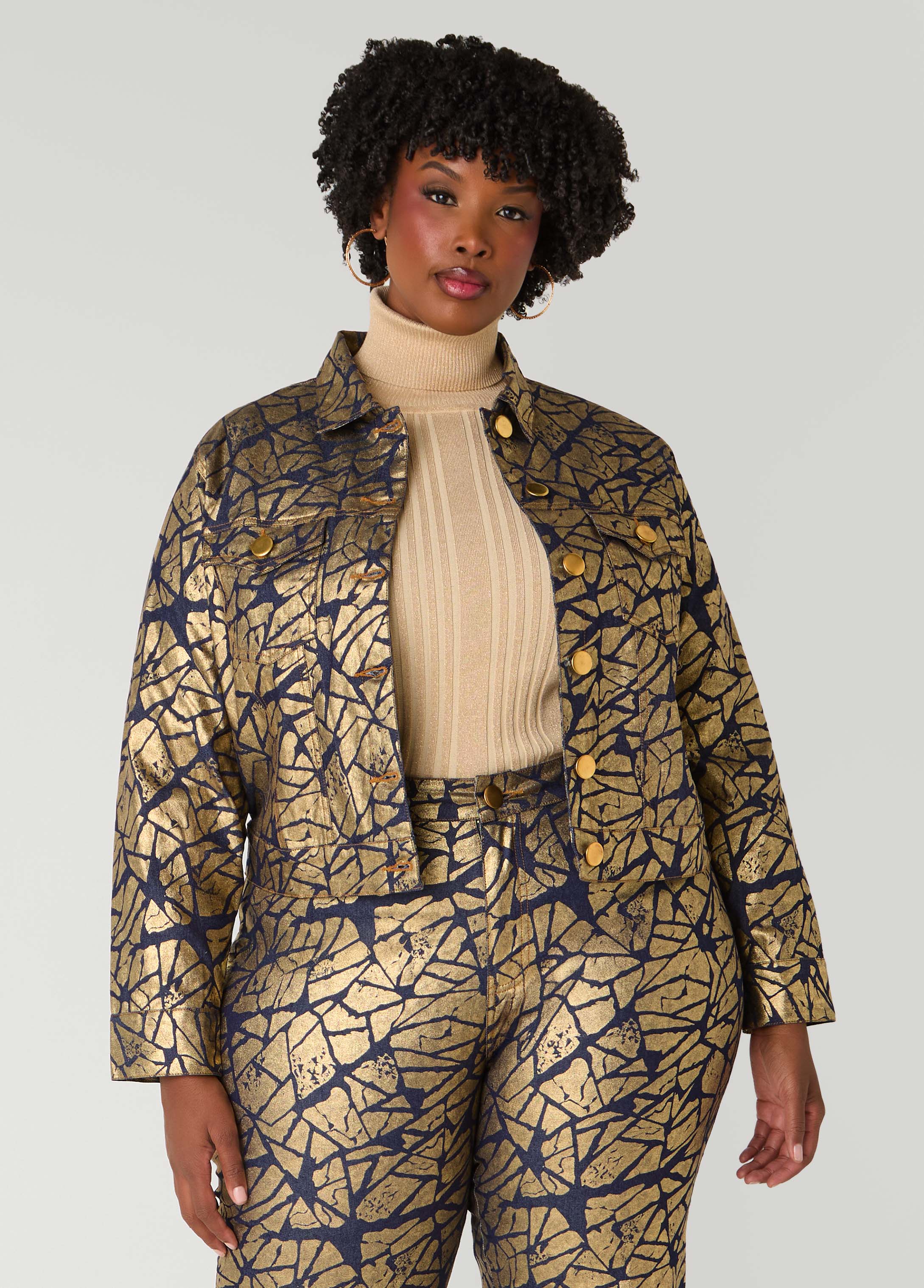 Cropped Shatter Print Denim Jacket - Image 5