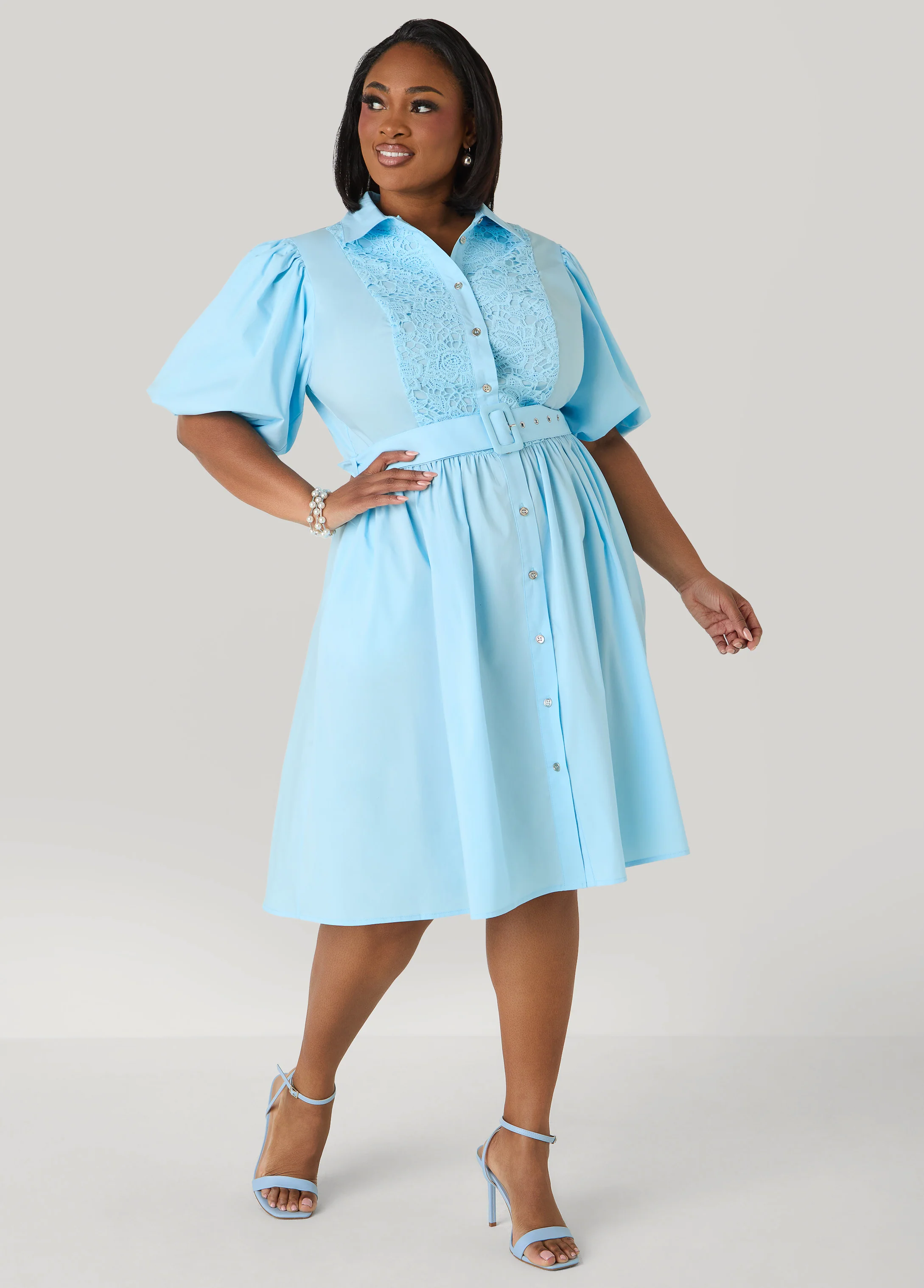 Crochet Paneled A Line Shirtdress - Image 3