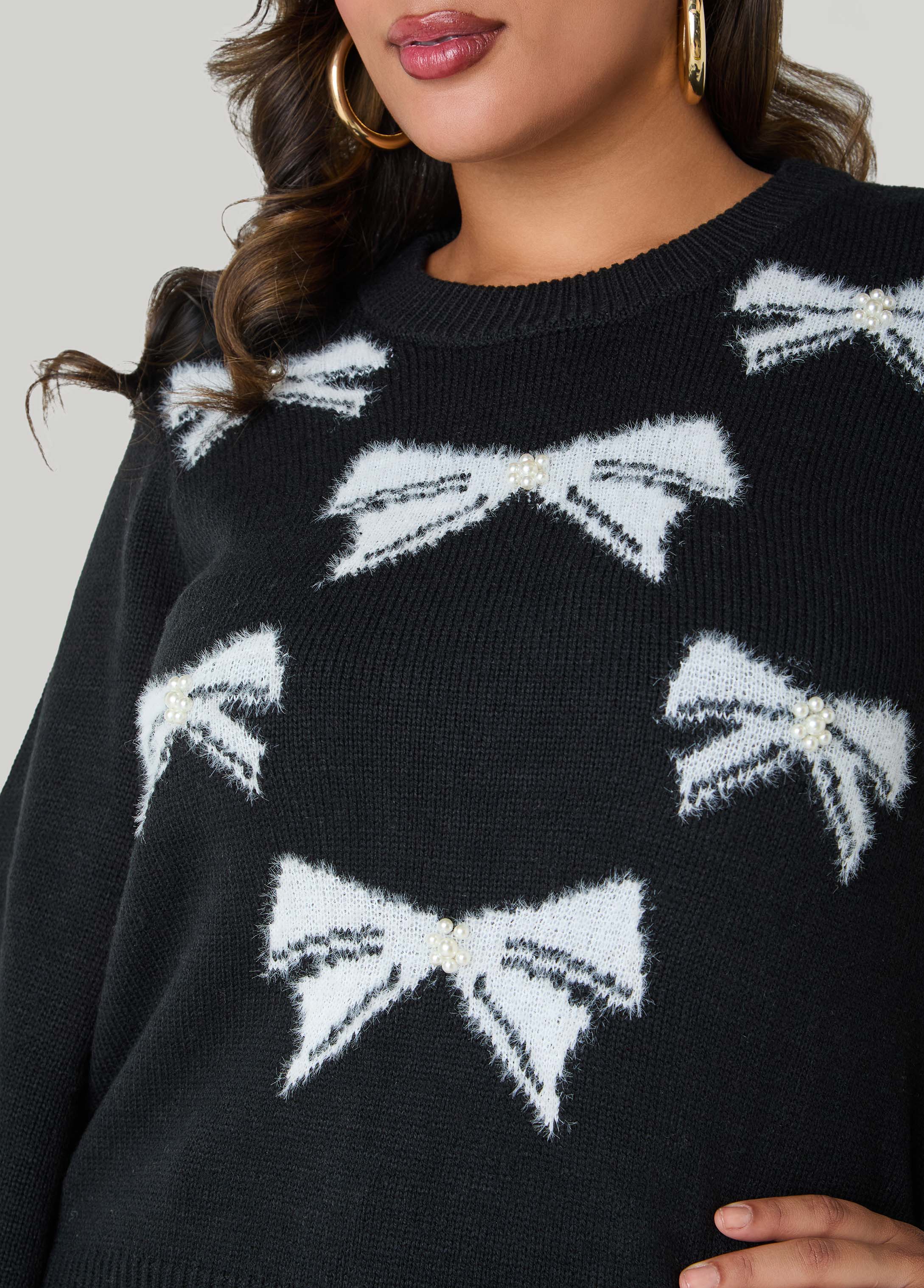 Faux Pearl Bow Sweater - Image 2