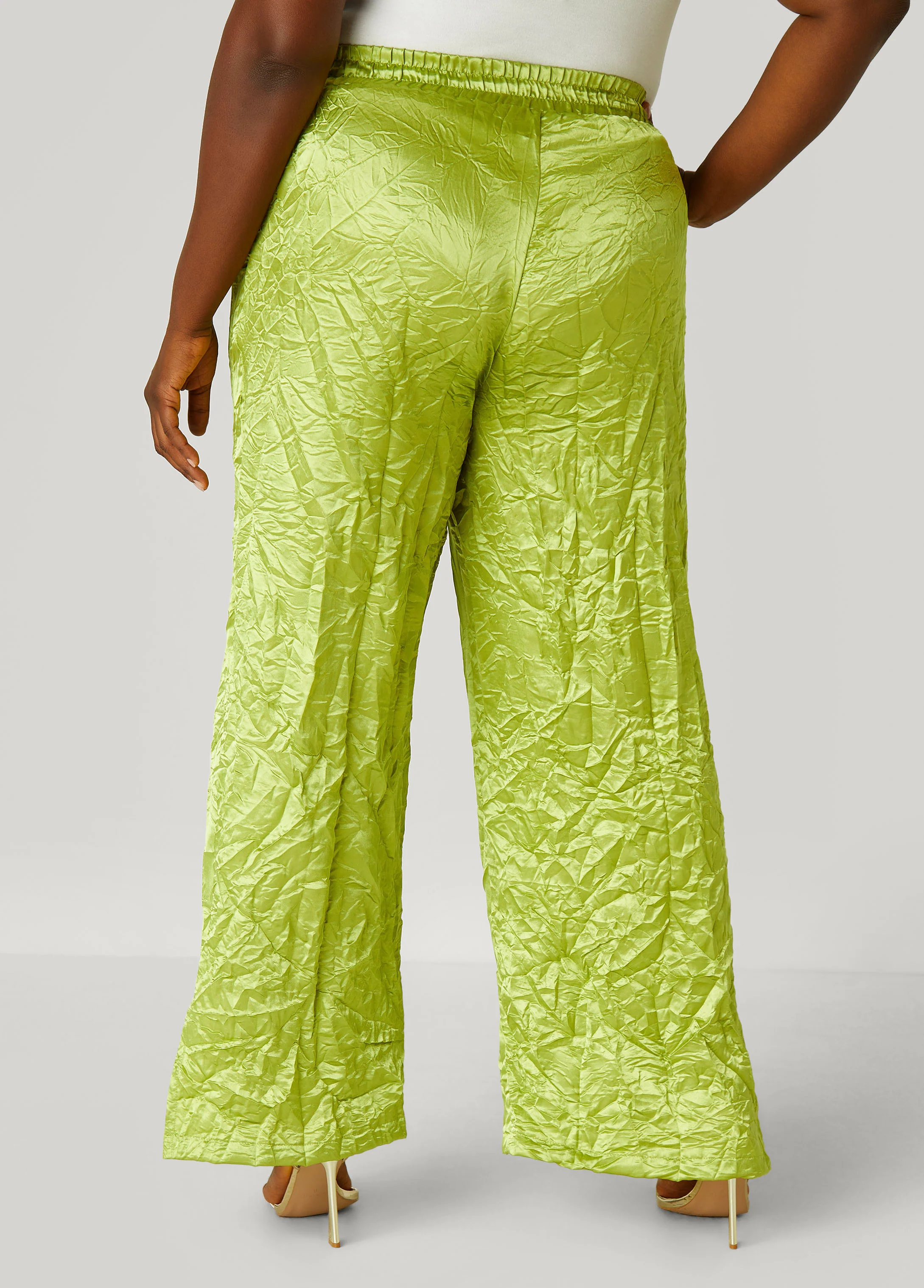 Crinkled Satin Split Hem Pants - Image 2