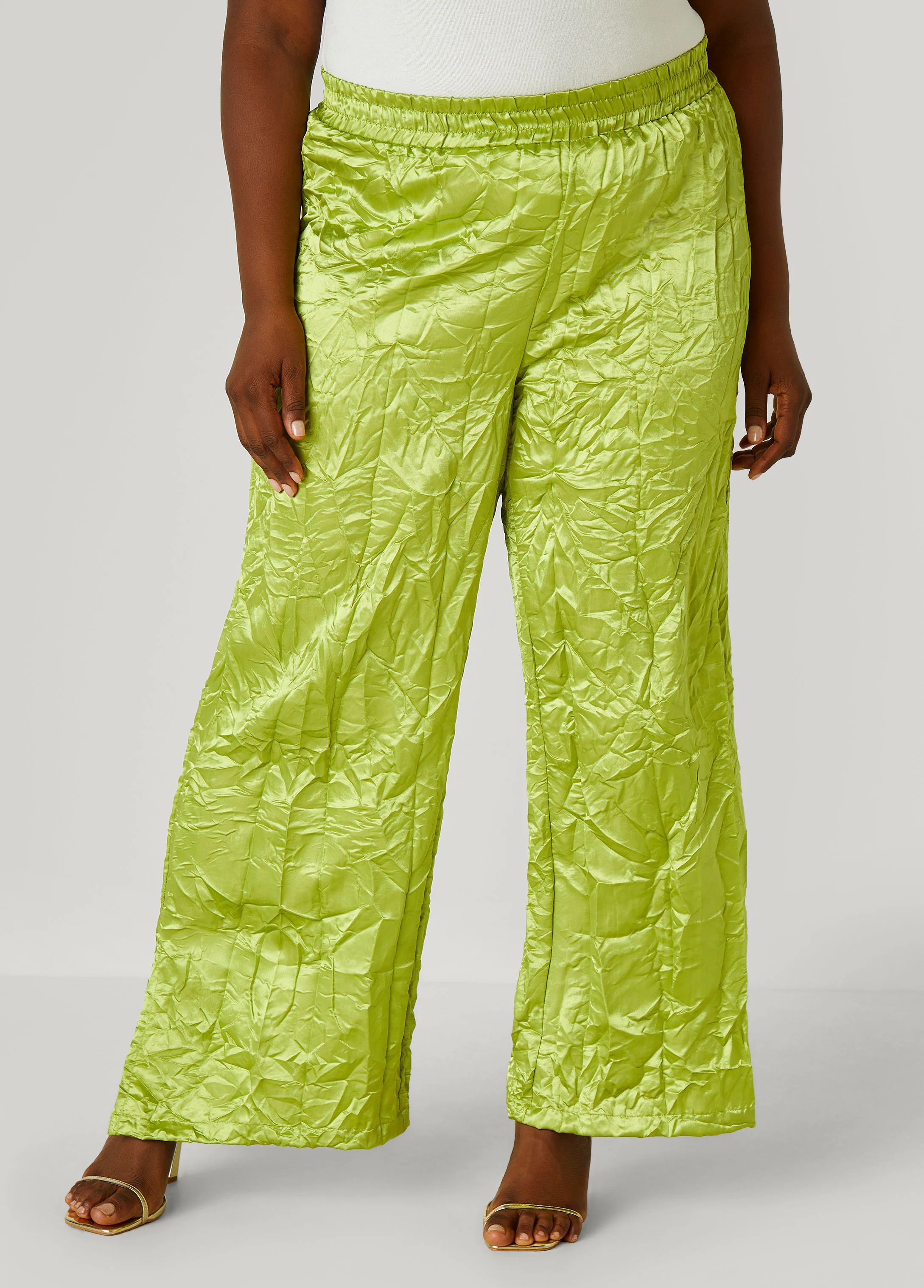 Crinkled Satin Split Hem Pants - Image 3