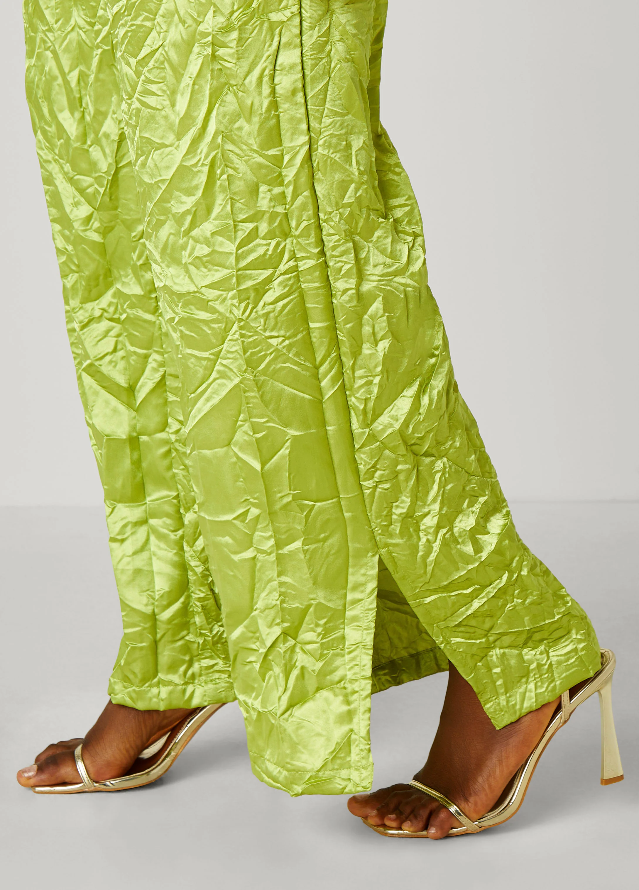 Crinkled Satin Split Hem Pants - Image 4