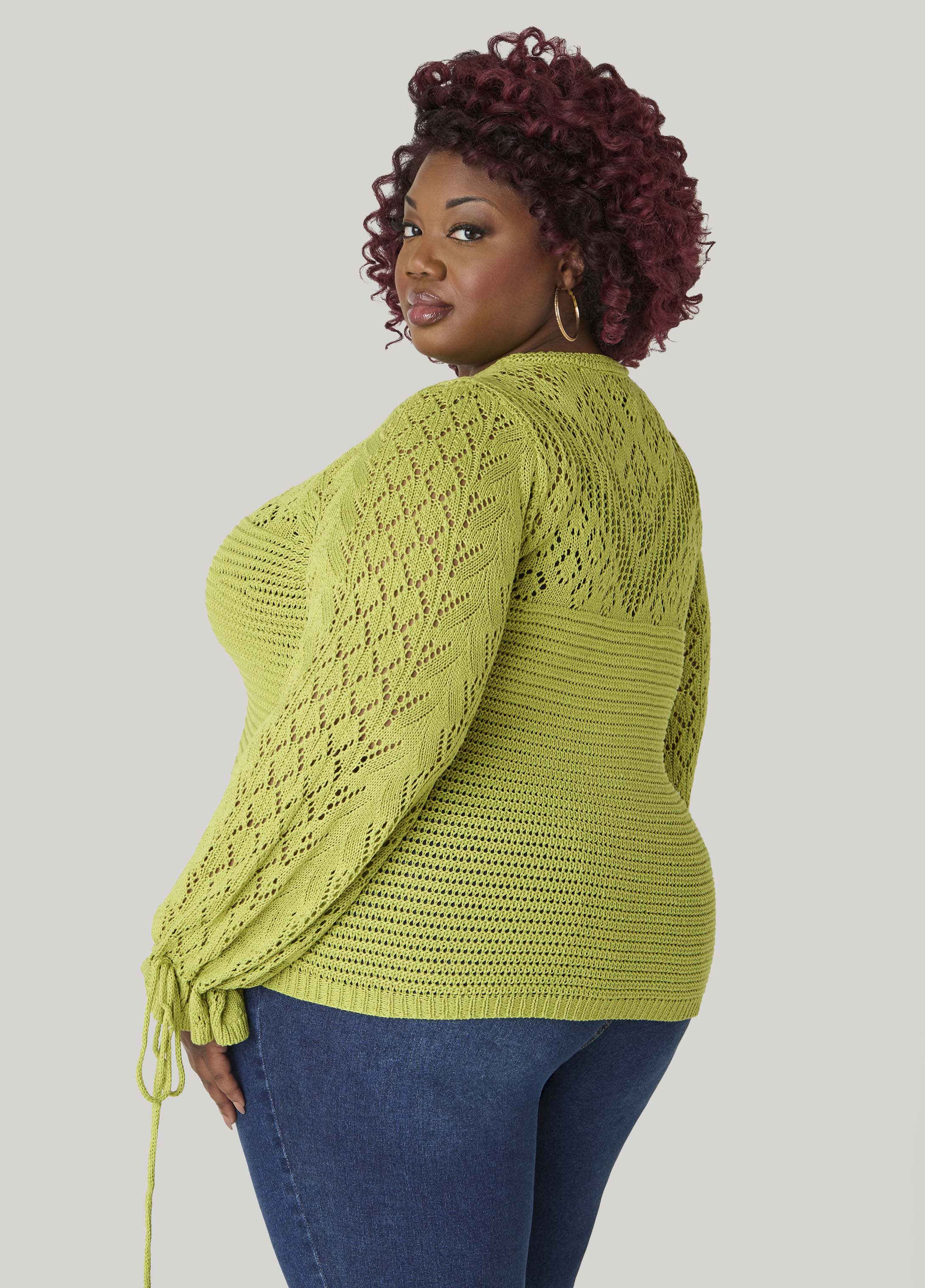 Drawstring Crochet Sweater - Image 2