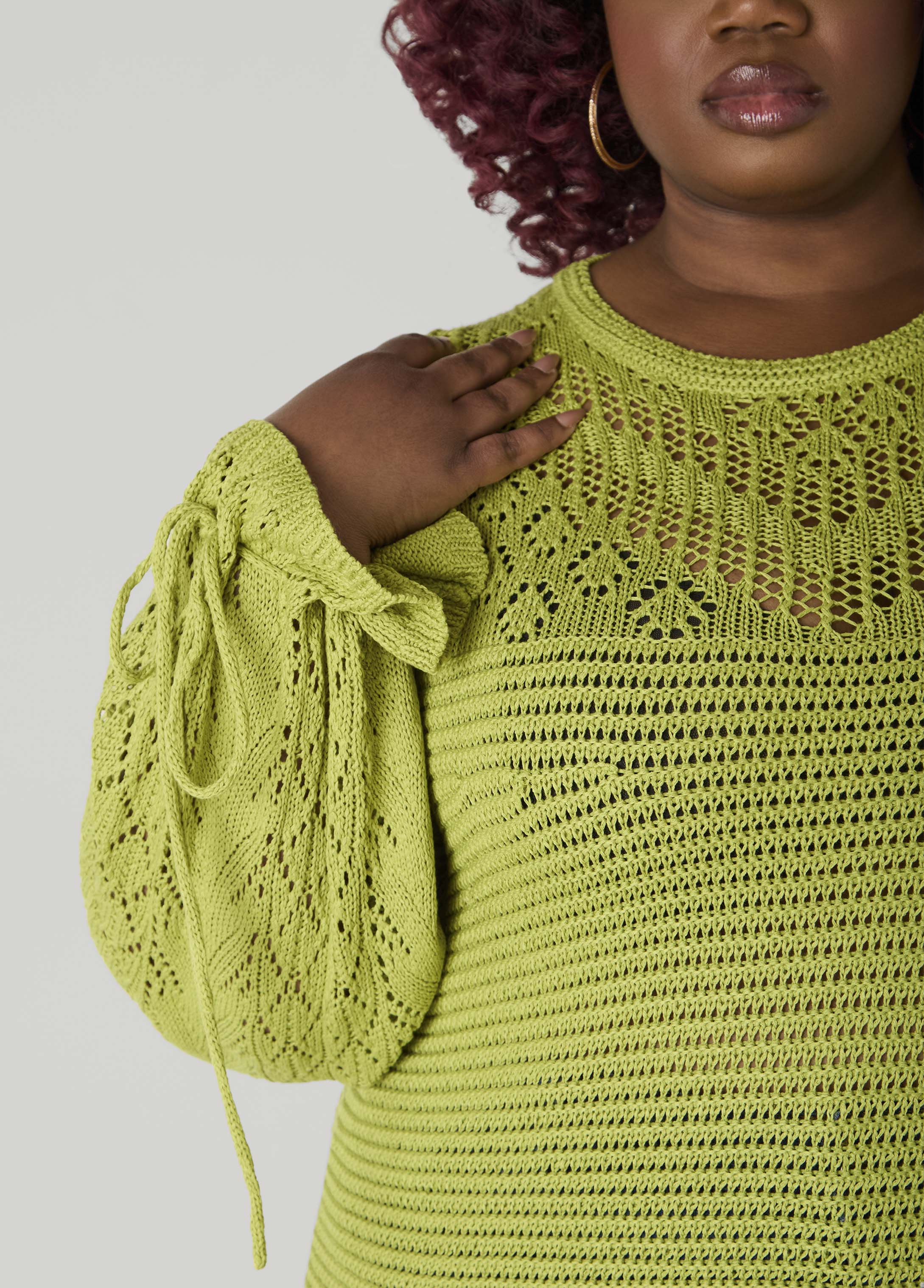 Drawstring Crochet Sweater - Image 4