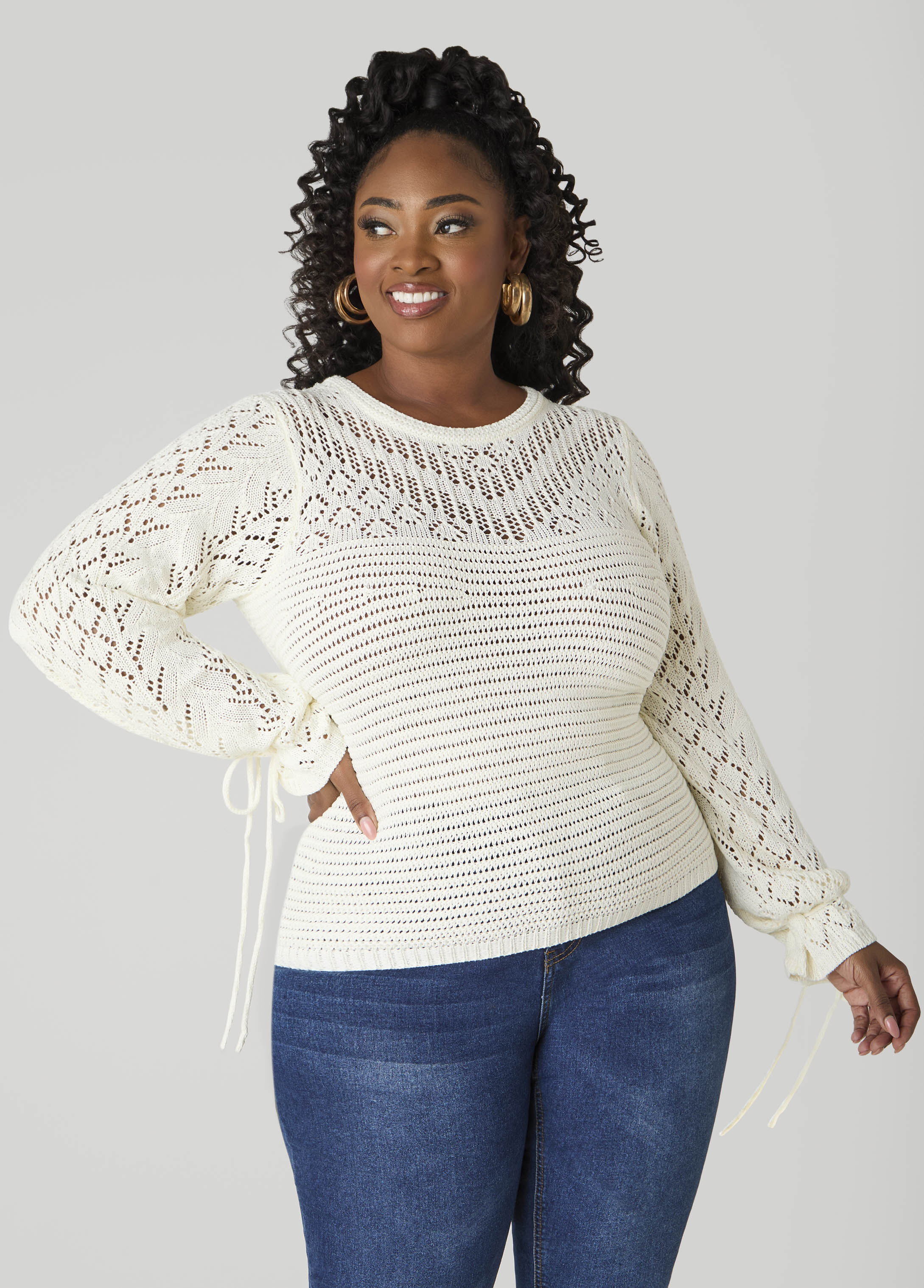 Drawstring Crochet Sweater - Image 5