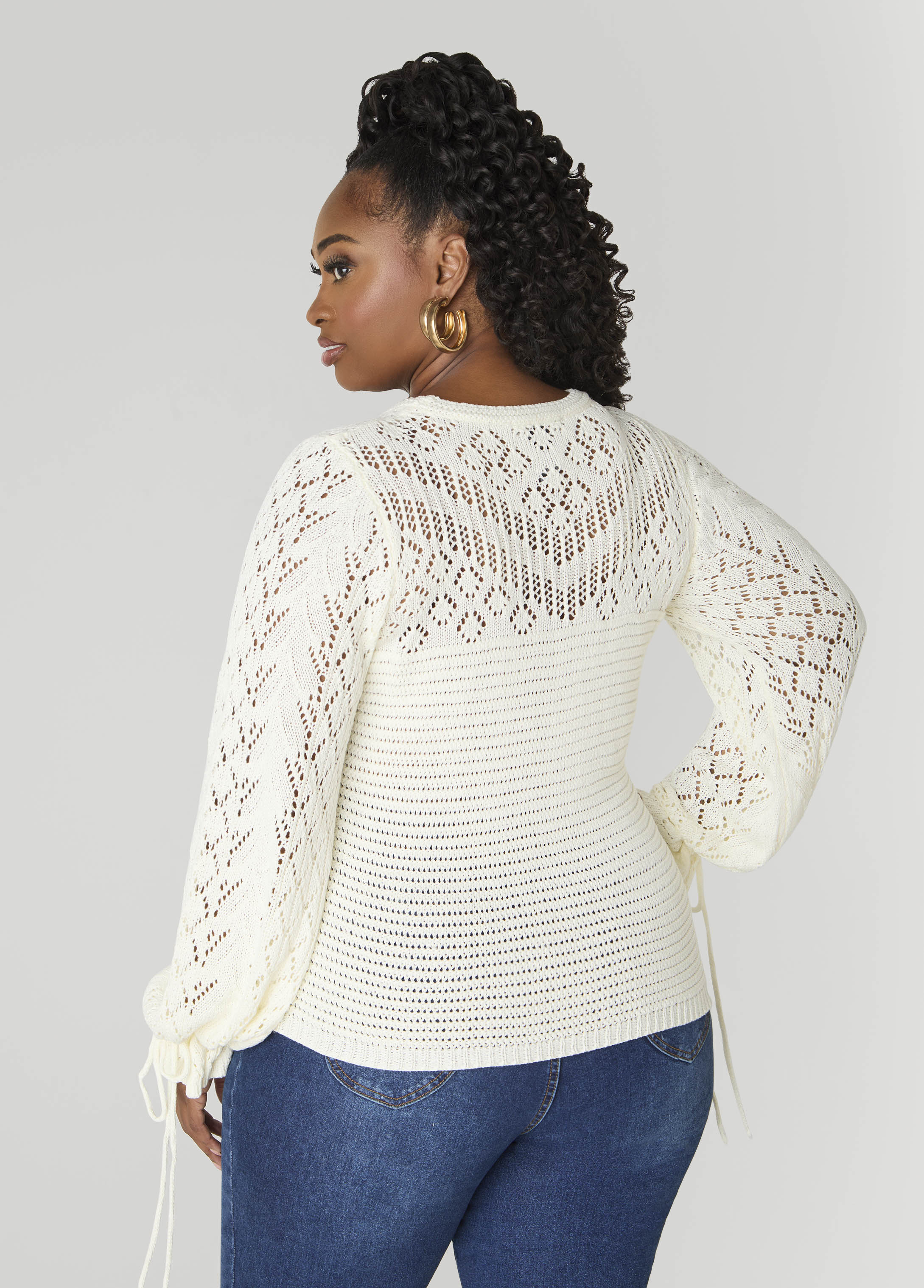 Drawstring Crochet Sweater - Image 6
