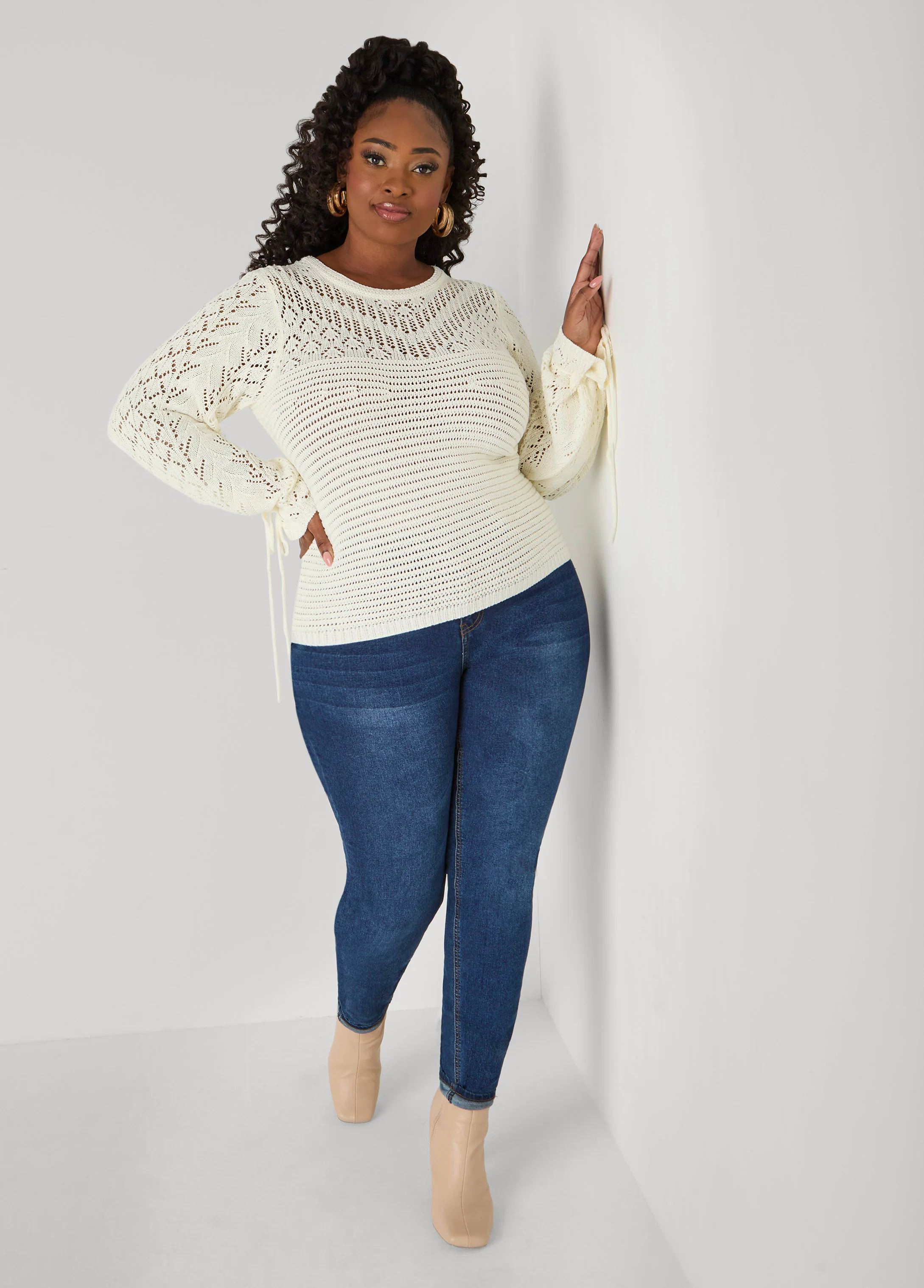 Drawstring Crochet Sweater - Image 7