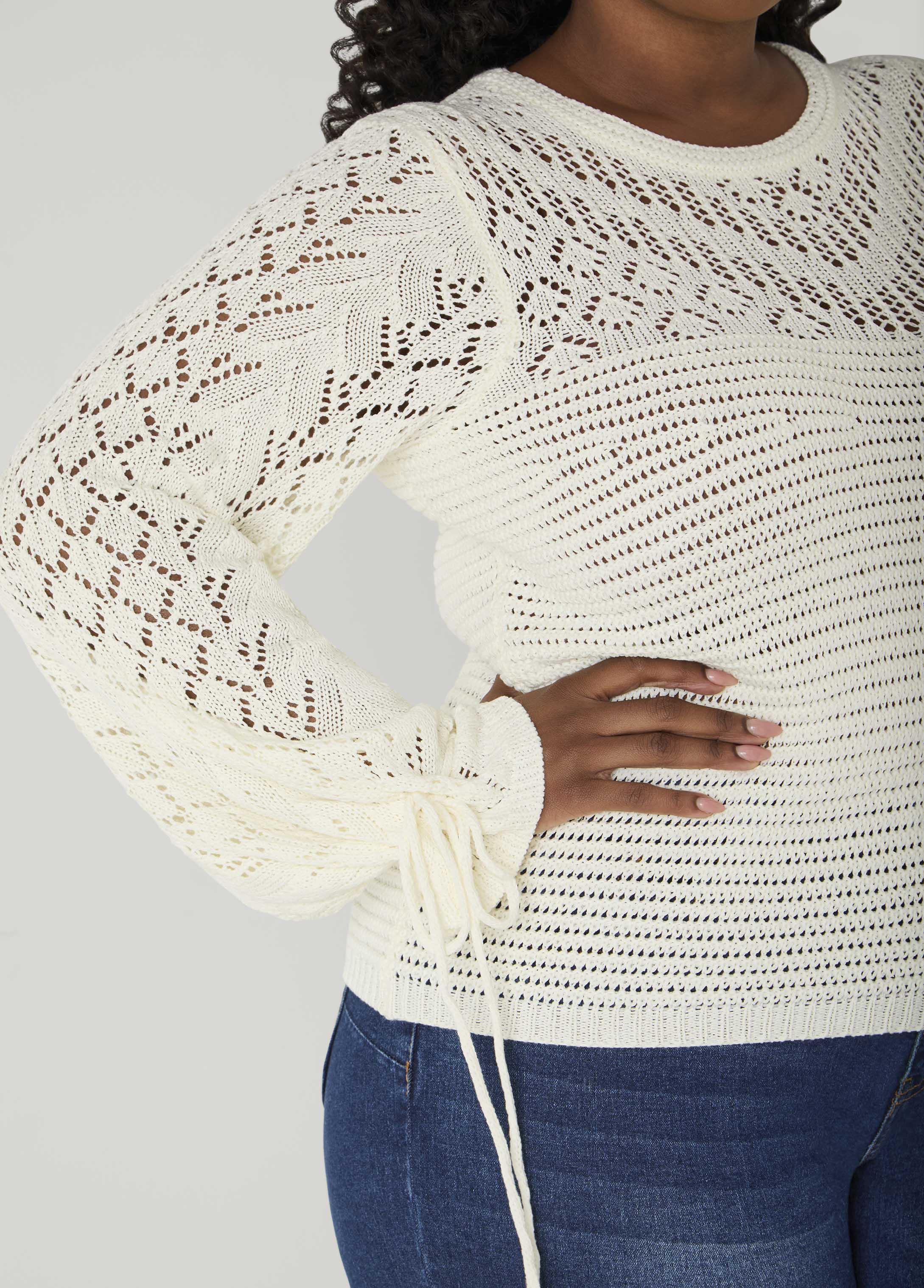 Drawstring Crochet Sweater - Image 8