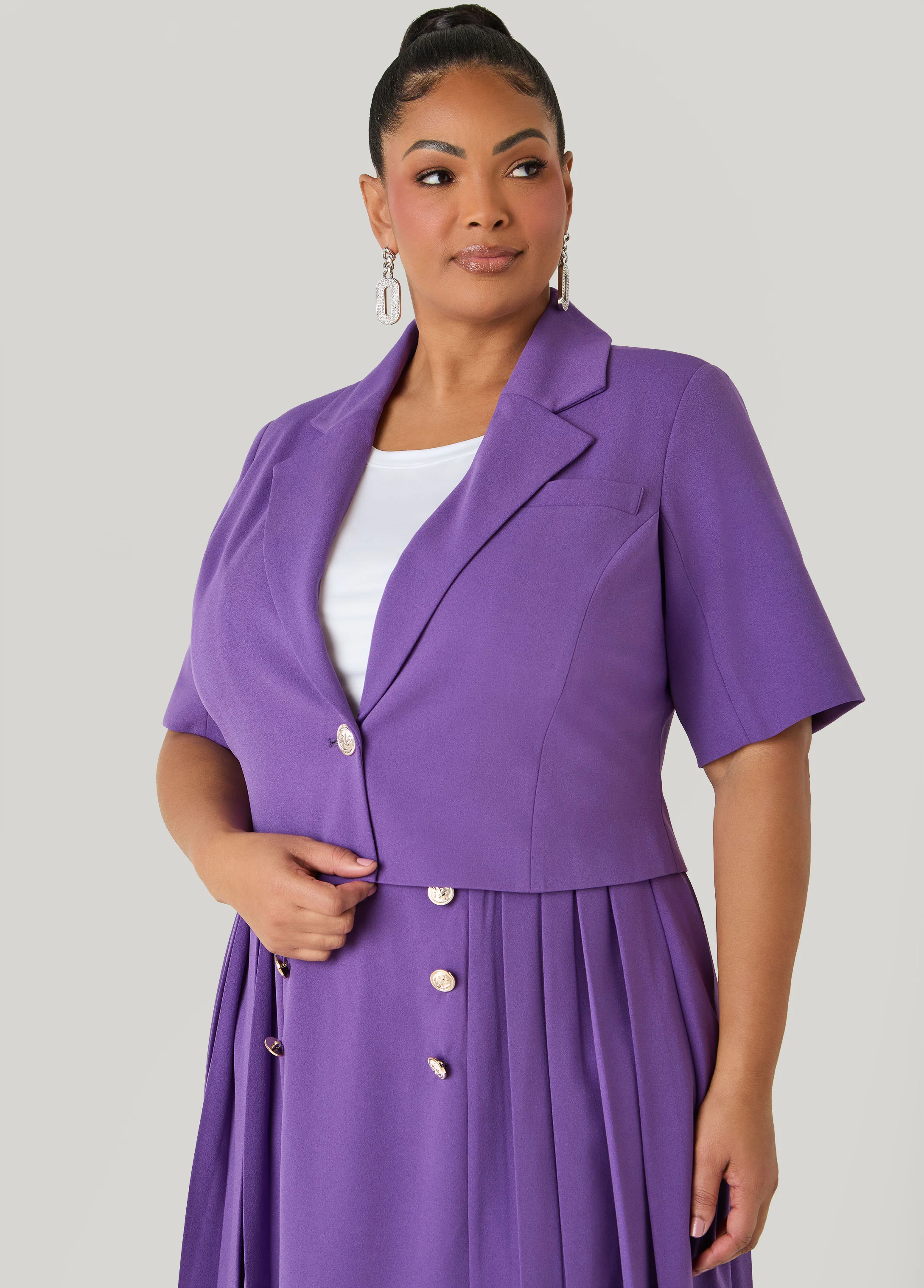 Cropped Button Front Blazer