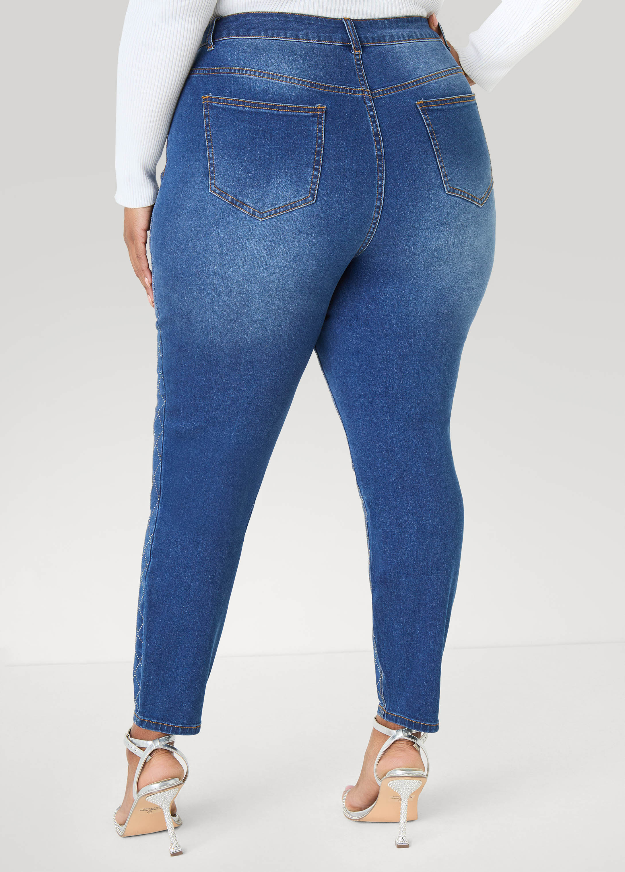 Studded Checked Skinny Jeans - Image 2