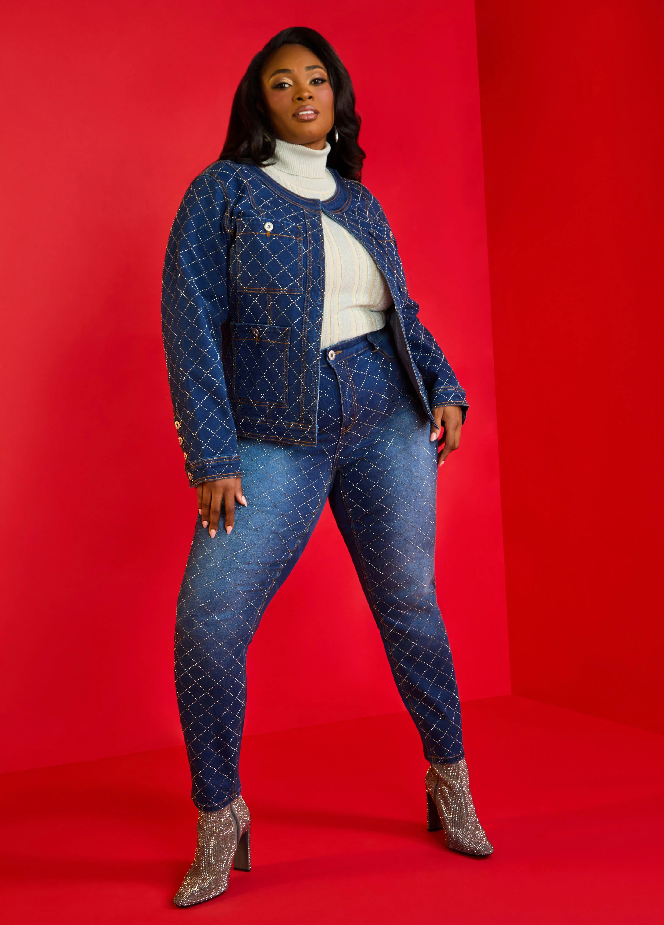 Studded Checked Skinny Jeans - Image 5