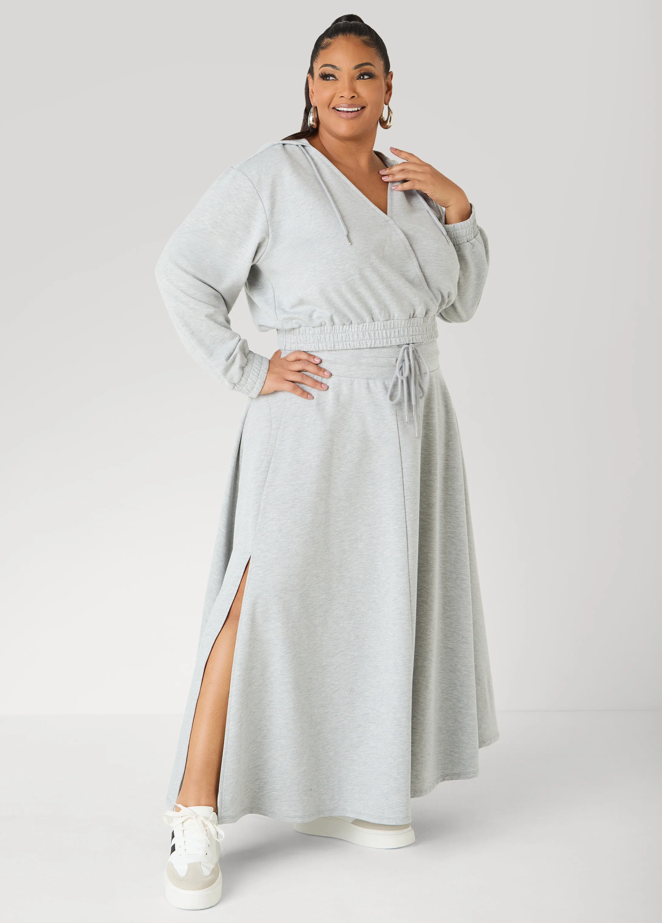 Cropped Faux Wrap Hoodie - Image 10