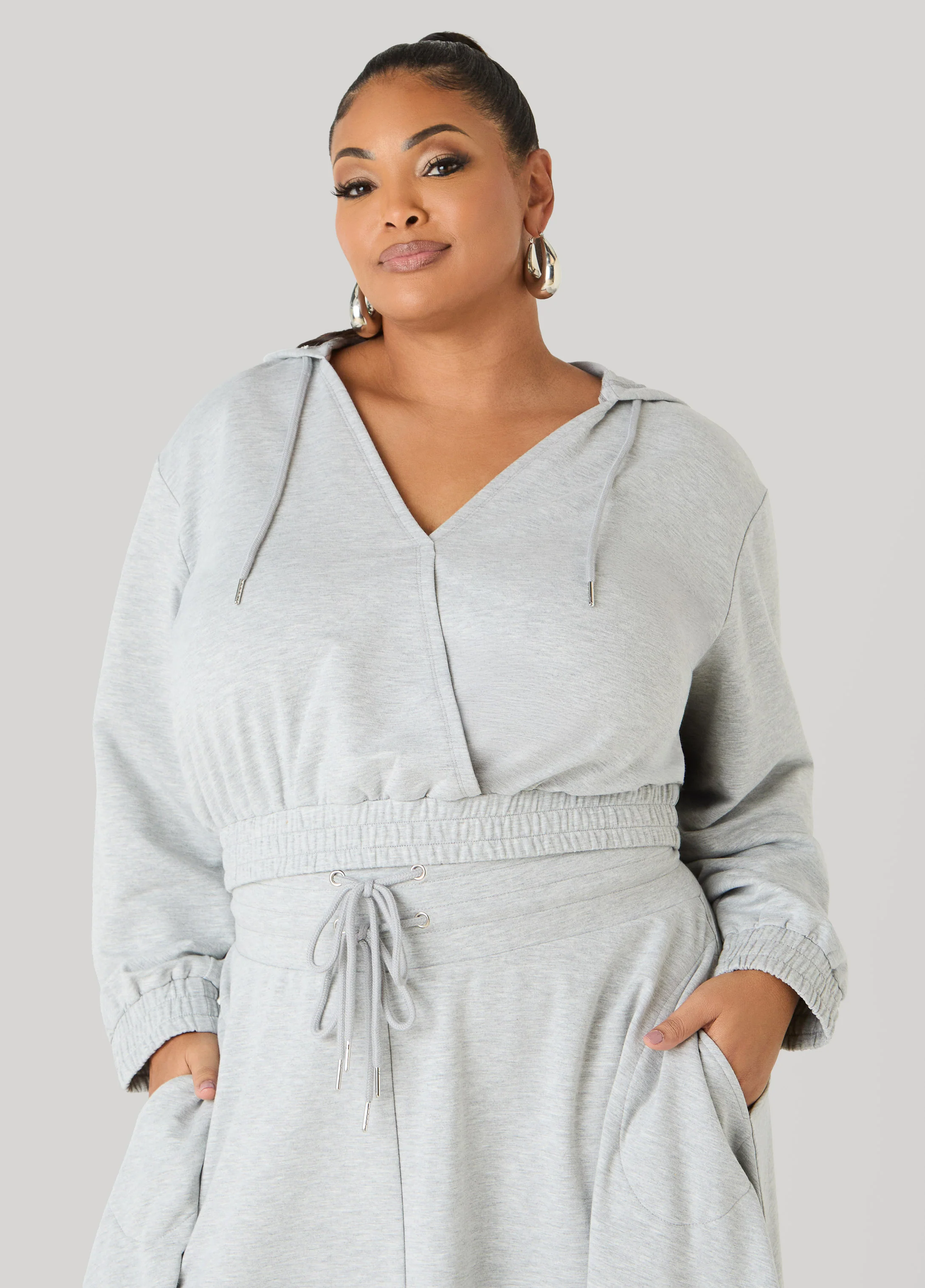 Cropped Faux Wrap Hoodie - Image 11