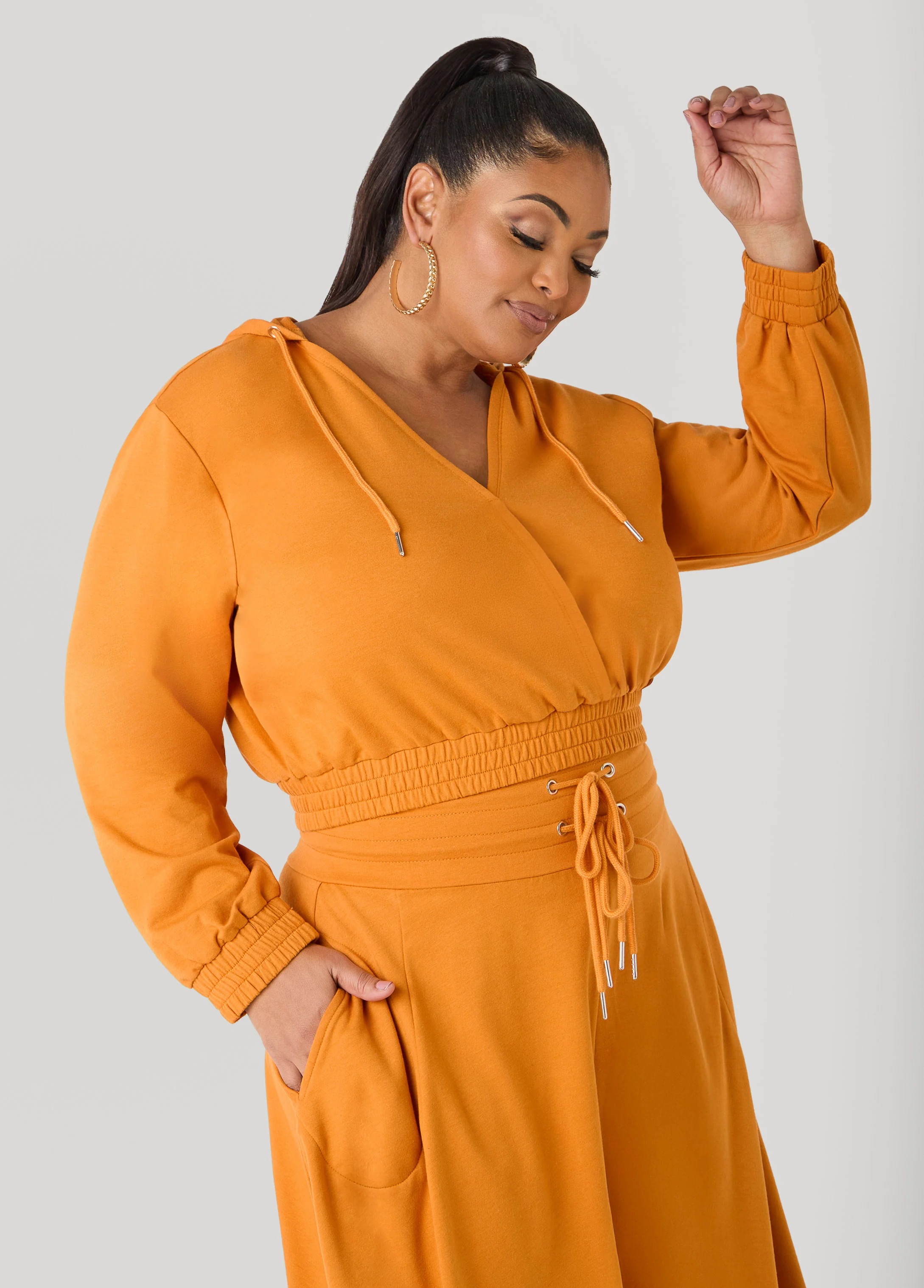 Cropped Faux Wrap Hoodie - Image 3