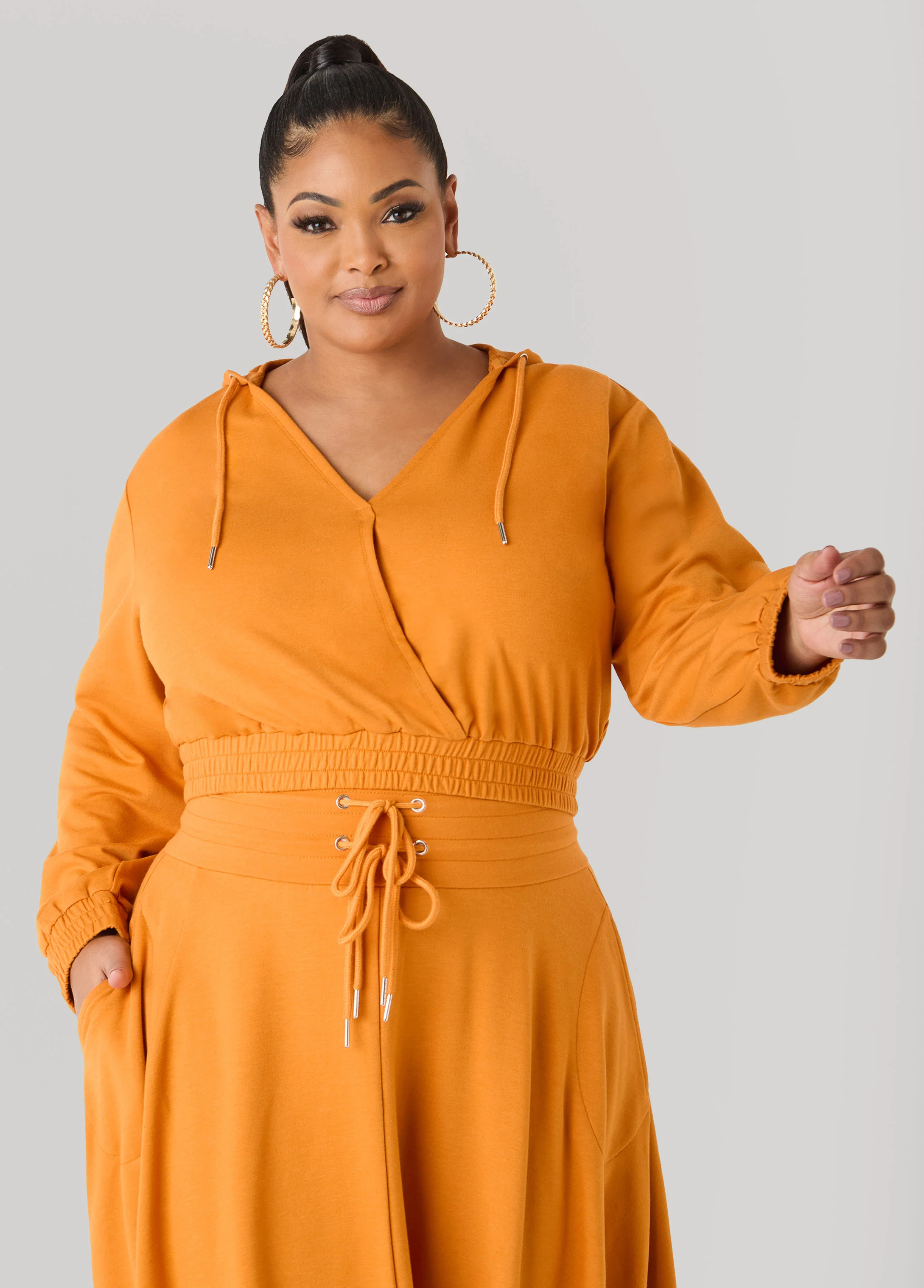 Cropped Faux Wrap Hoodie - Image 6