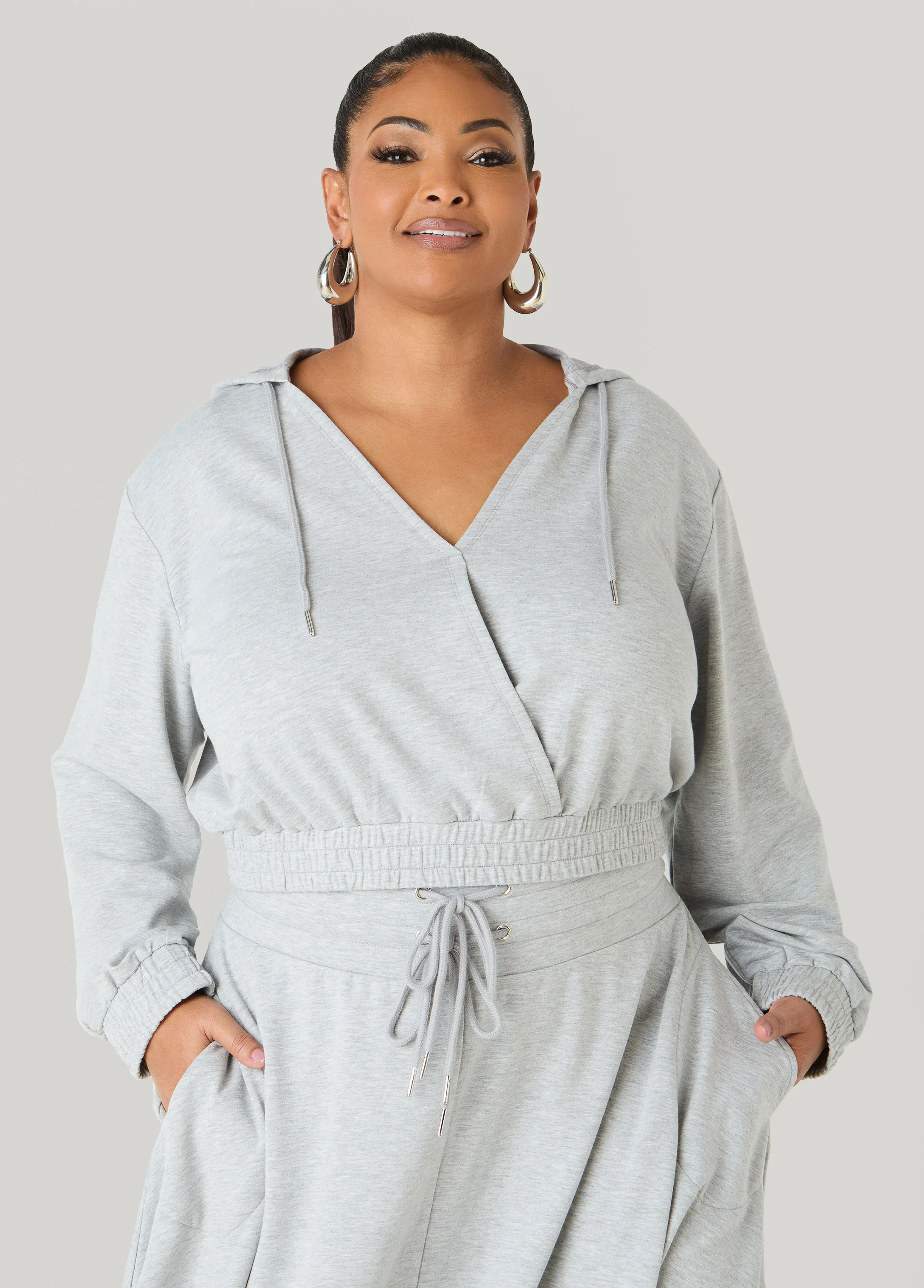 Cropped Faux Wrap Hoodie - Image 8