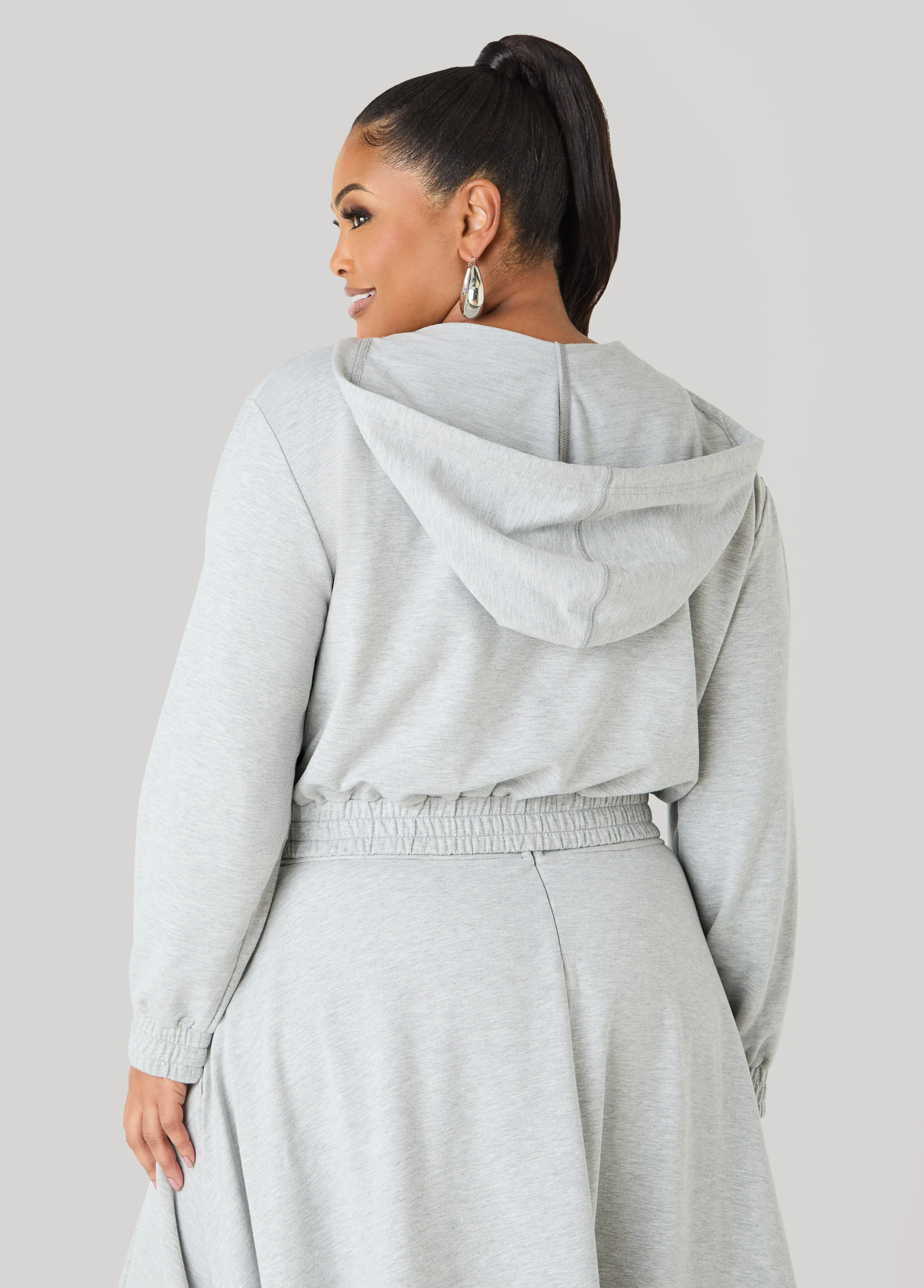 Cropped Faux Wrap Hoodie - Image 9