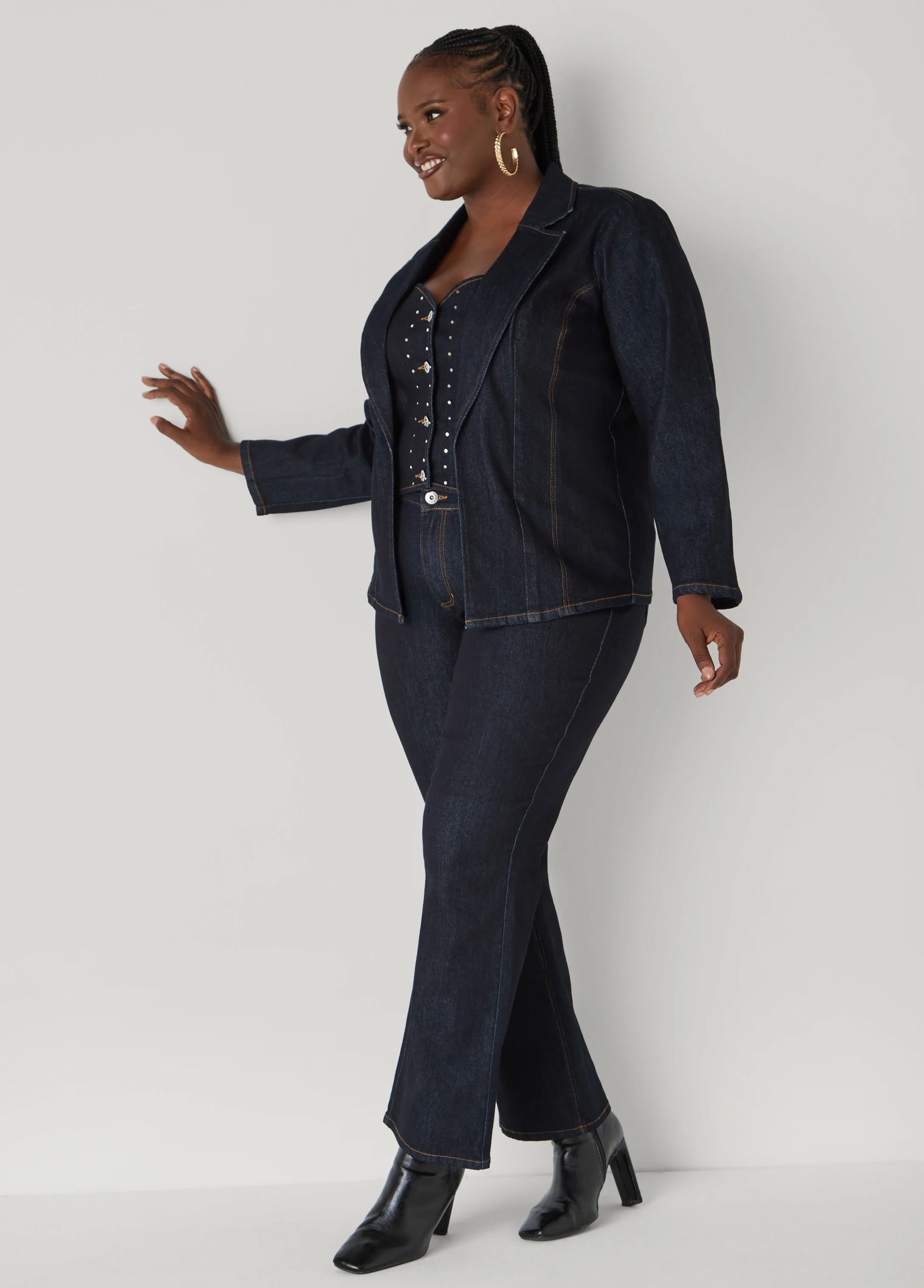 Layered Studded Denim Blazer - Image 2