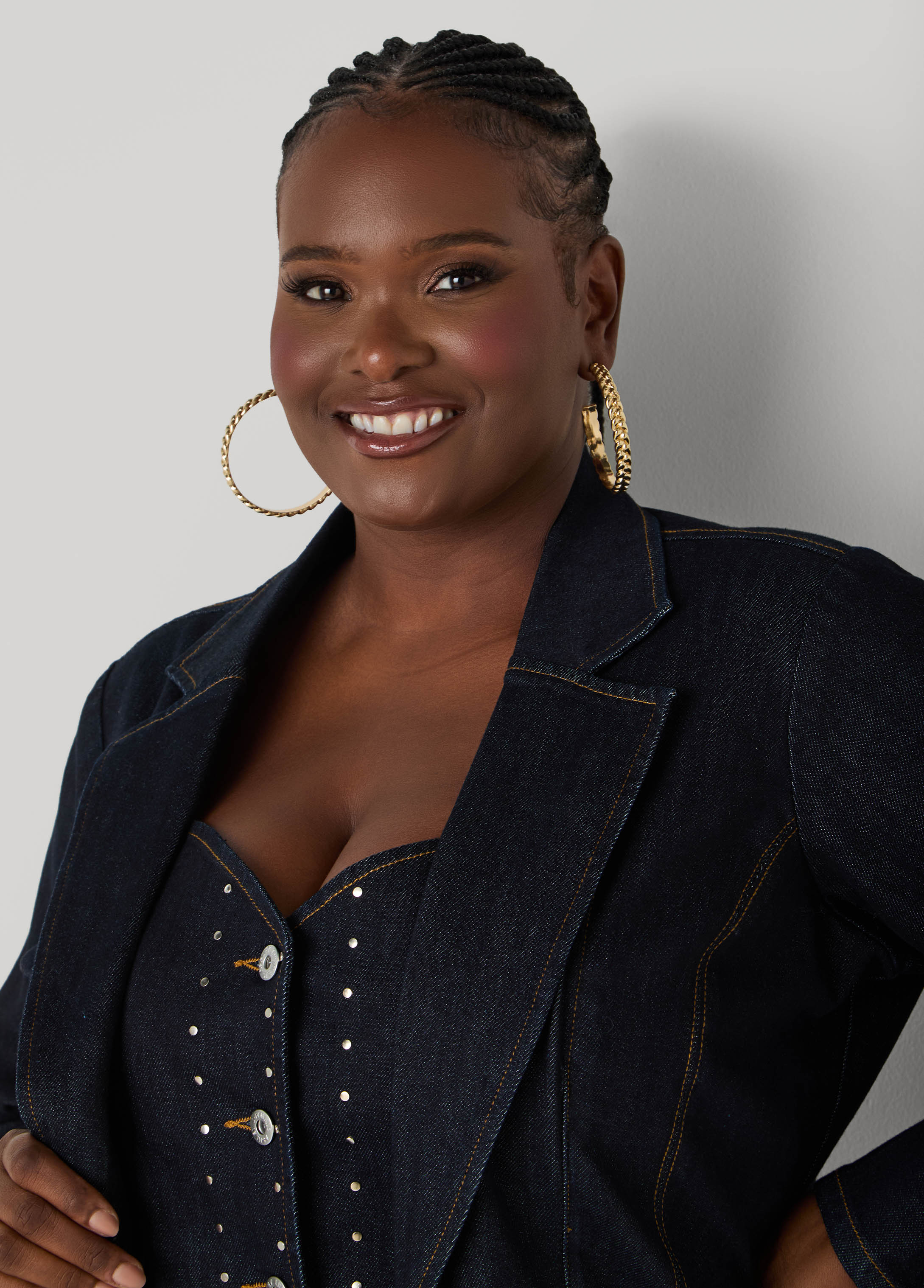 Layered Studded Denim Blazer - Image 3