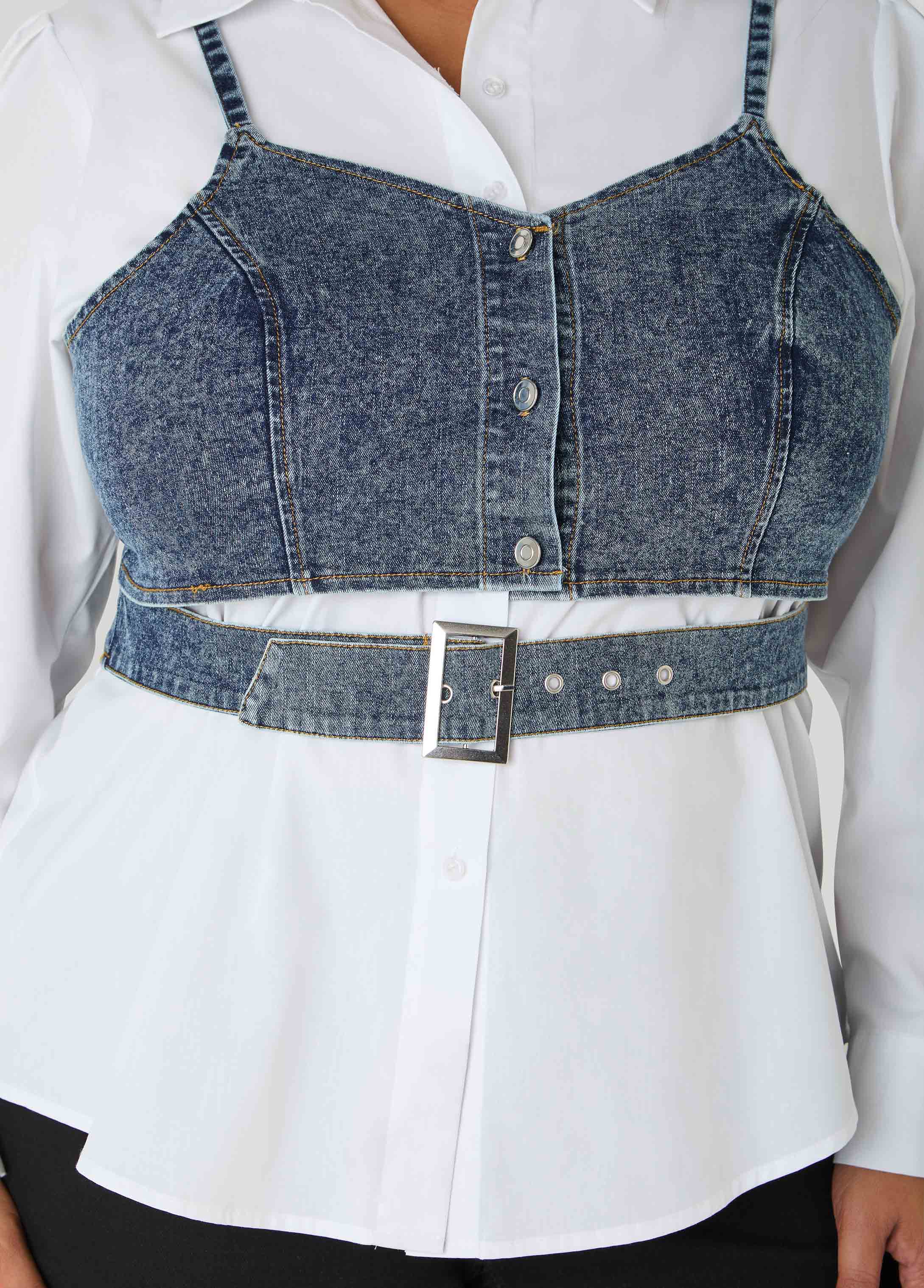 Layered Denim Bralette Shirt - Image 4